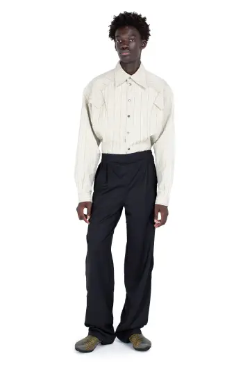 KIKO KOSTADINOV KRANER CROPPED SHIRT - IVORY HUNTER STRIPE