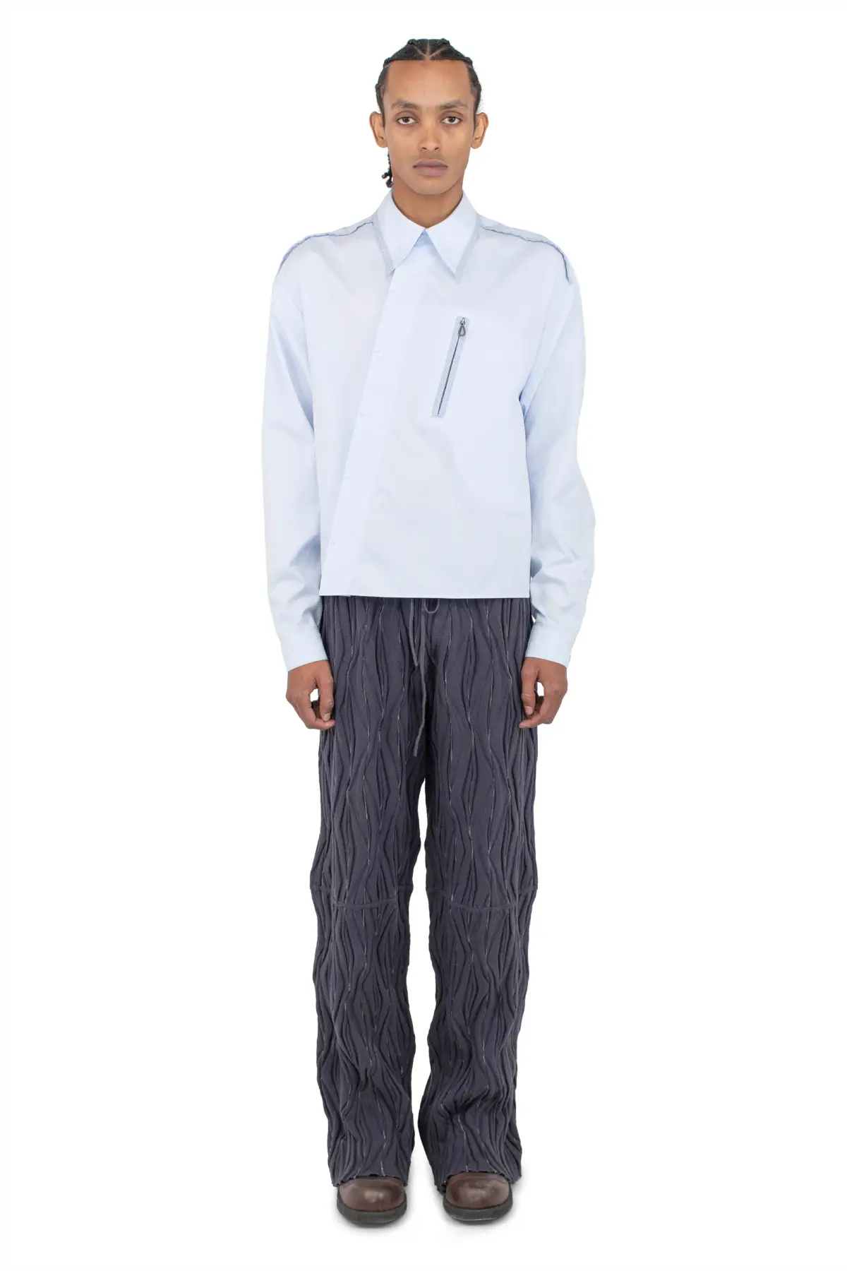 滝*様 KIKO KOSTADINOV issac シャツ　48 MURAD SHIRT - SKY BLUE HARLEQUIN/BLUE TWILL – KIKO KOSTADINOV