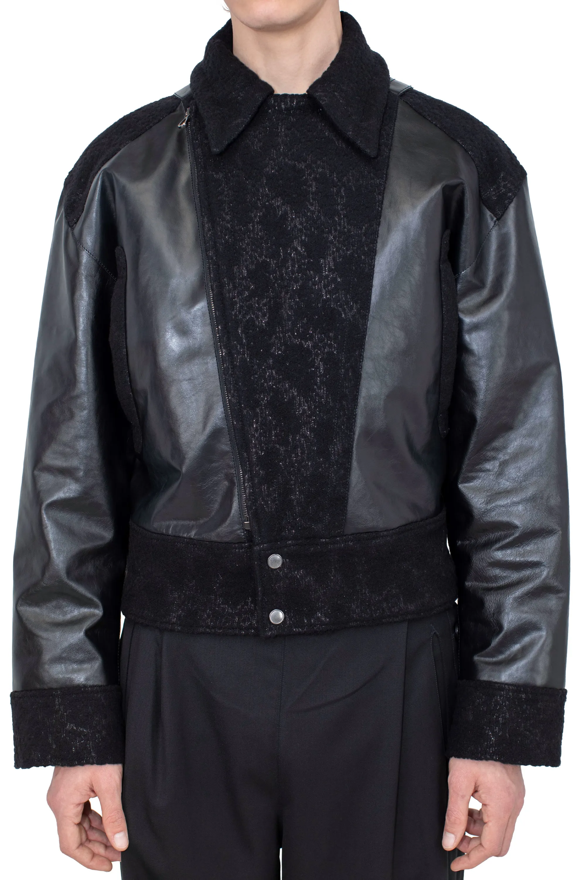 KIKO KOSTADINOV ORVOS LEATHER HYBRID JACKET - GLITTER BLACK/RAVEN BLACK
