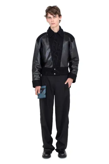 KIKO KOSTADINOV ORVOS LEATHER HYBRID JACKET - GLITTER BLACK/RAVEN BLACK