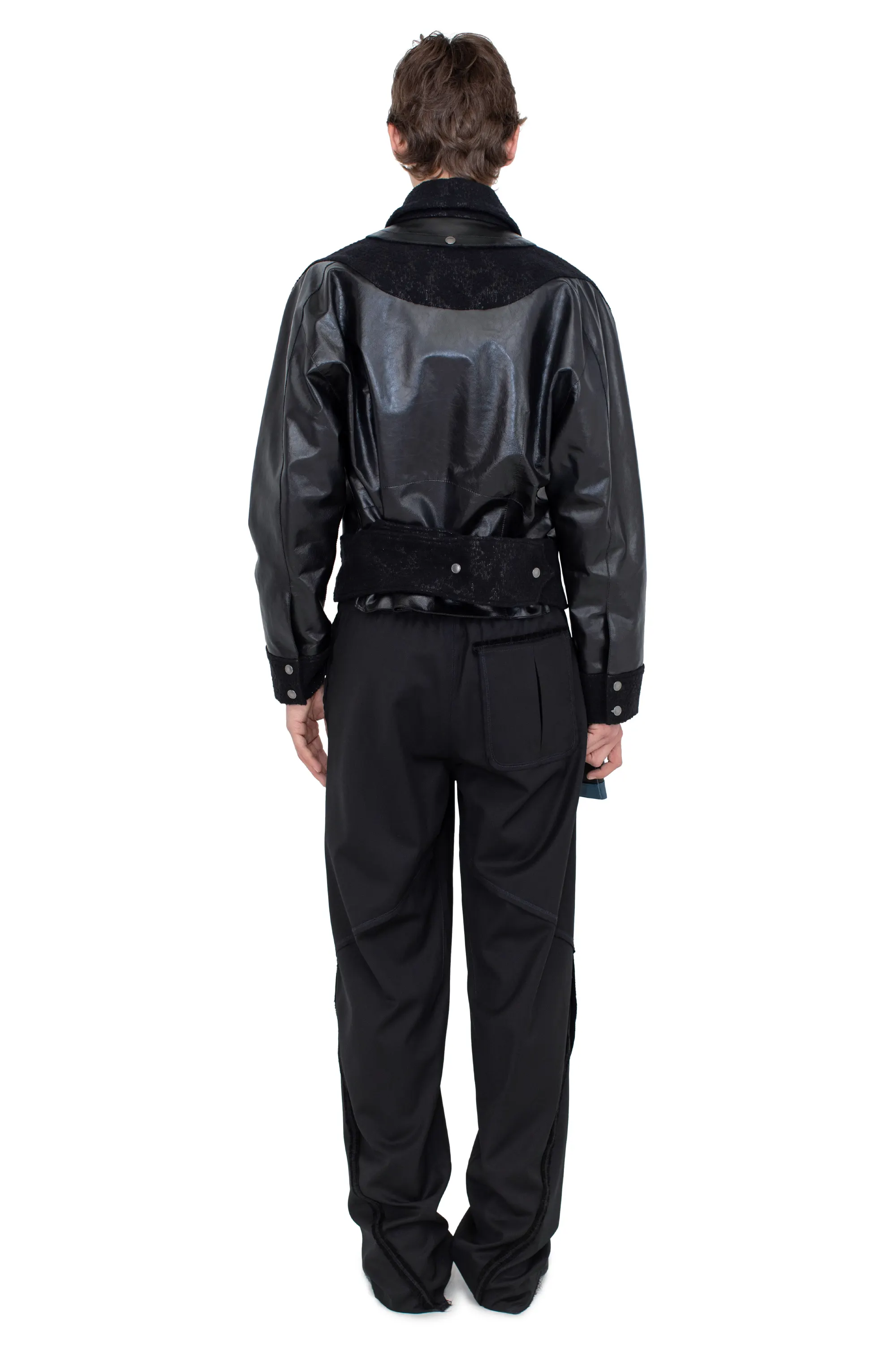 KIKO KOSTADINOV ORVOS LEATHER HYBRID JACKET - GLITTER BLACK/RAVEN BLACK