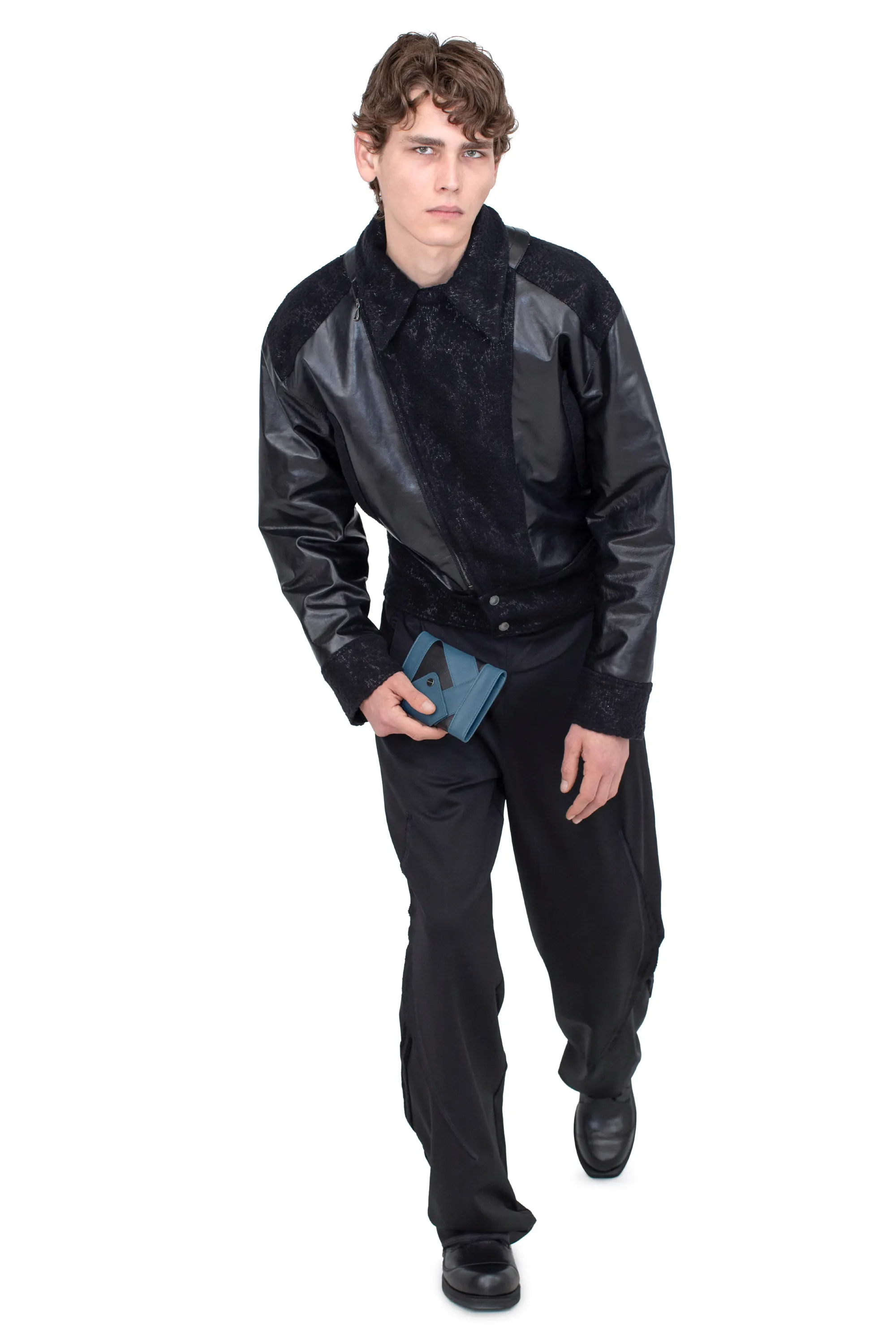KIKO KOSTADINOV ORVOS LEATHER HYBRID JACKET - GLITTER BLACK/RAVEN BLACK