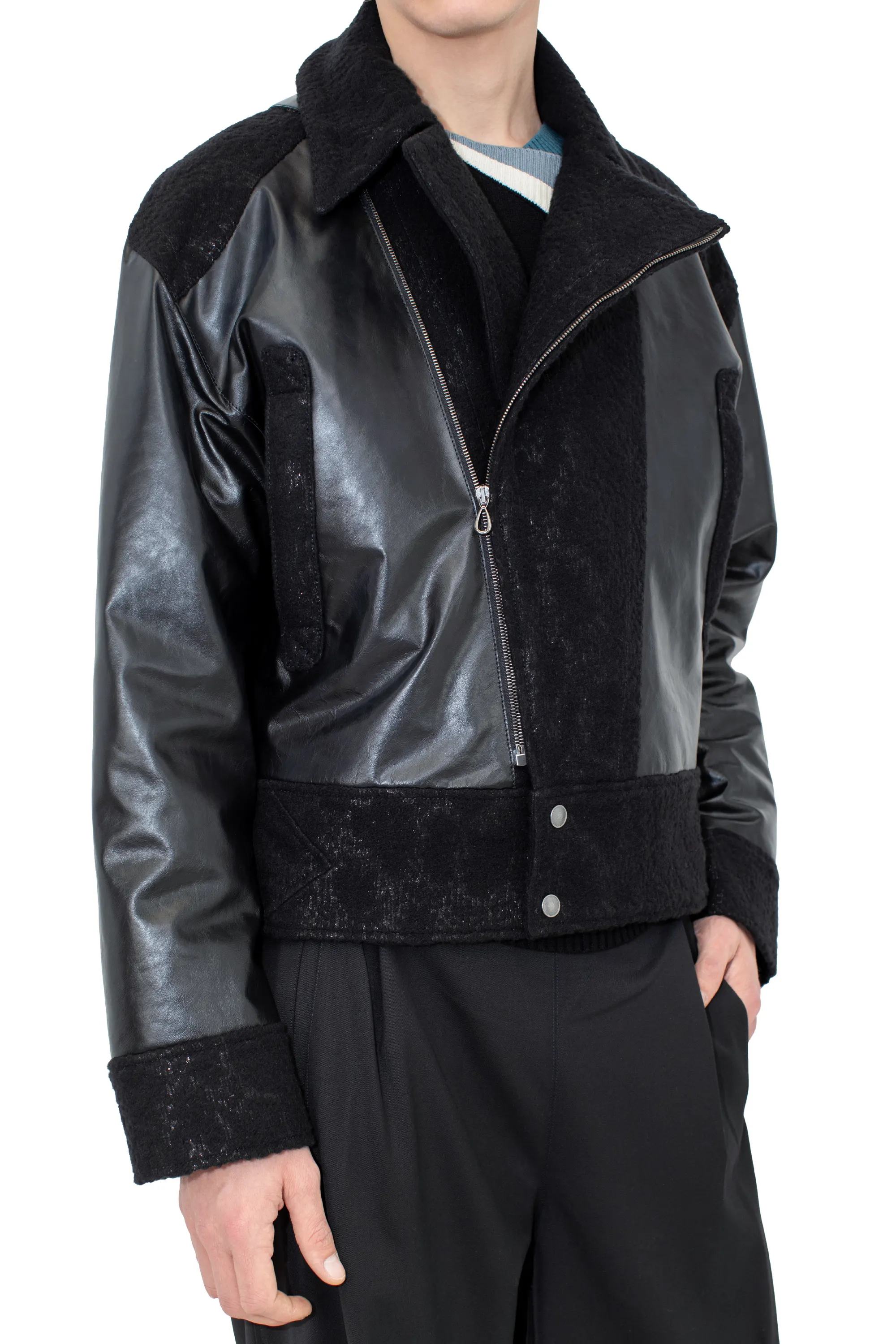 KIKO KOSTADINOV ORVOS LEATHER HYBRID JACKET - GLITTER BLACK/RAVEN BLACK
