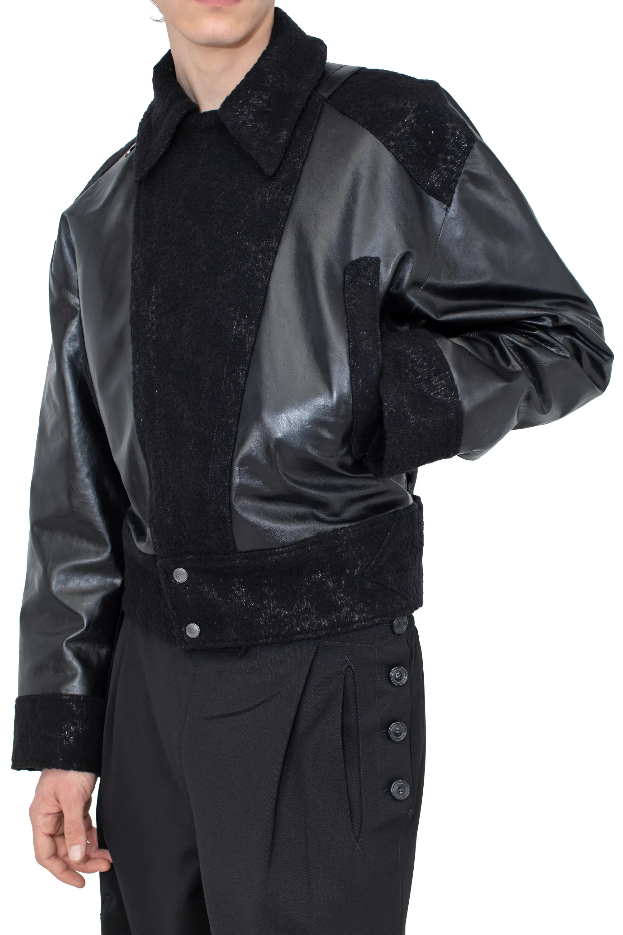 KIKO KOSTADINOV ORVOS LEATHER HYBRID JACKET - GLITTER BLACK/RAVEN BLACK