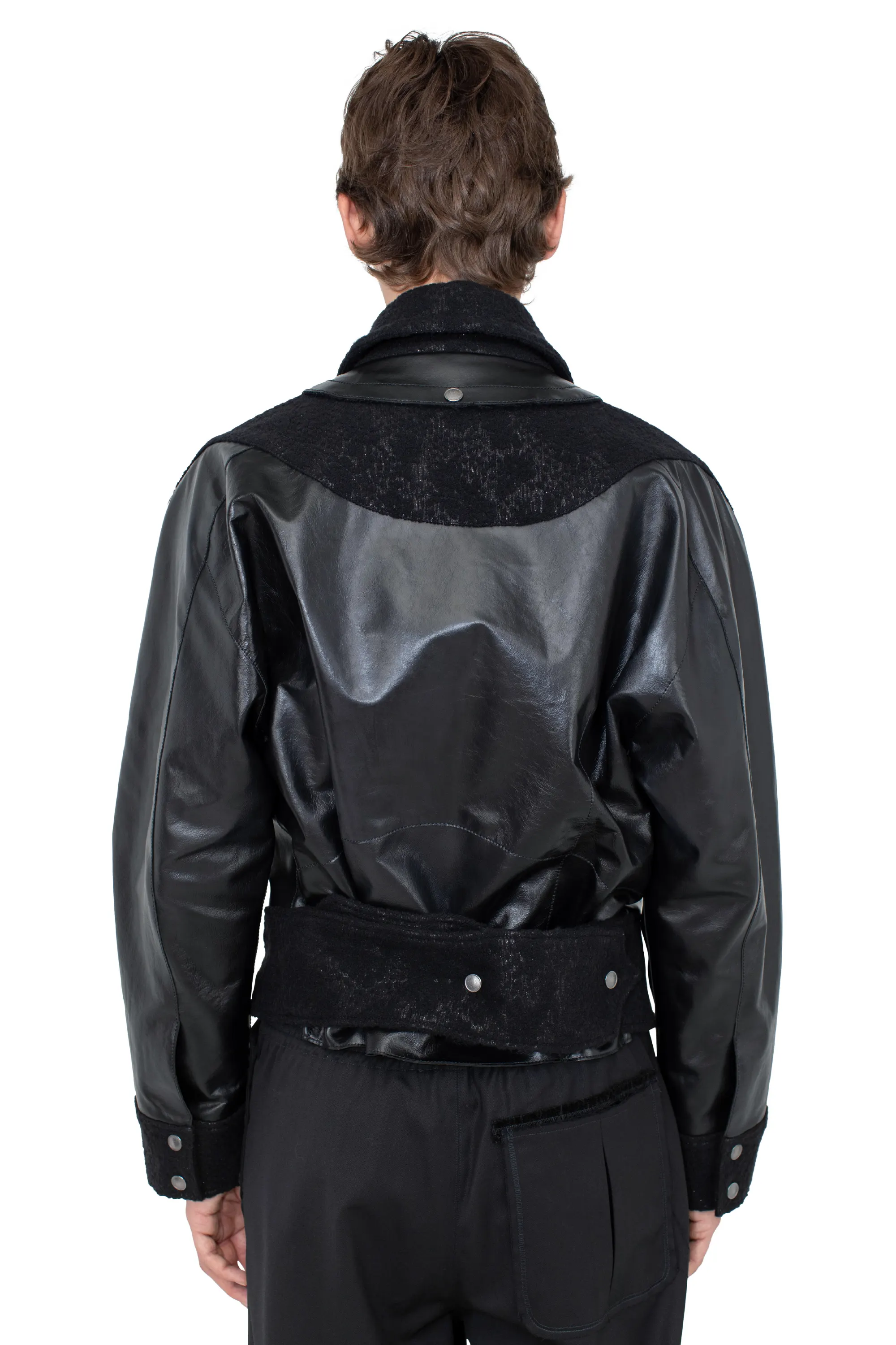 KIKO KOSTADINOV ORVOS LEATHER HYBRID JACKET - GLITTER BLACK/RAVEN BLACK
