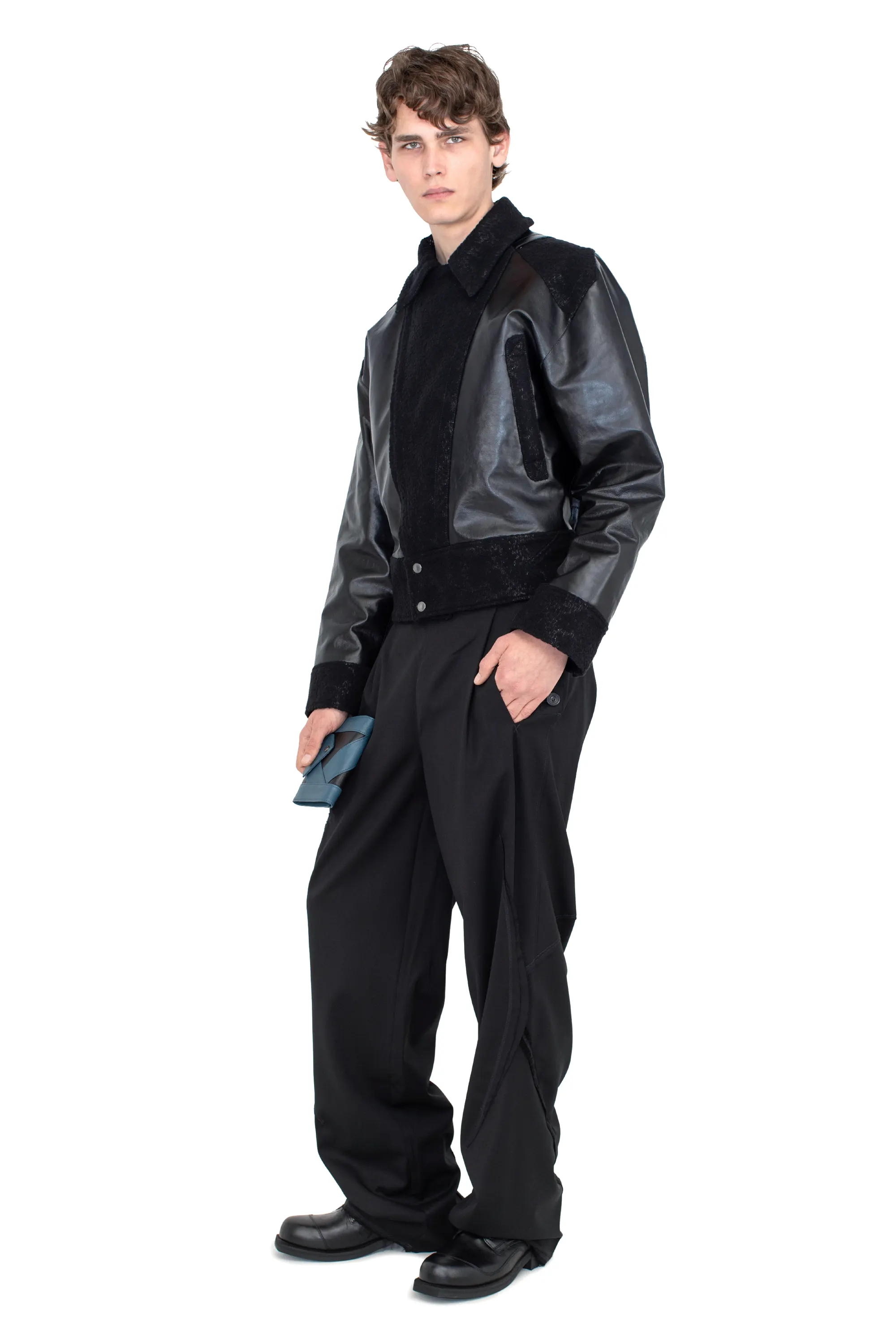 KIKO KOSTADINOV ORVOS LEATHER HYBRID JACKET - GLITTER BLACK/RAVEN BLACK