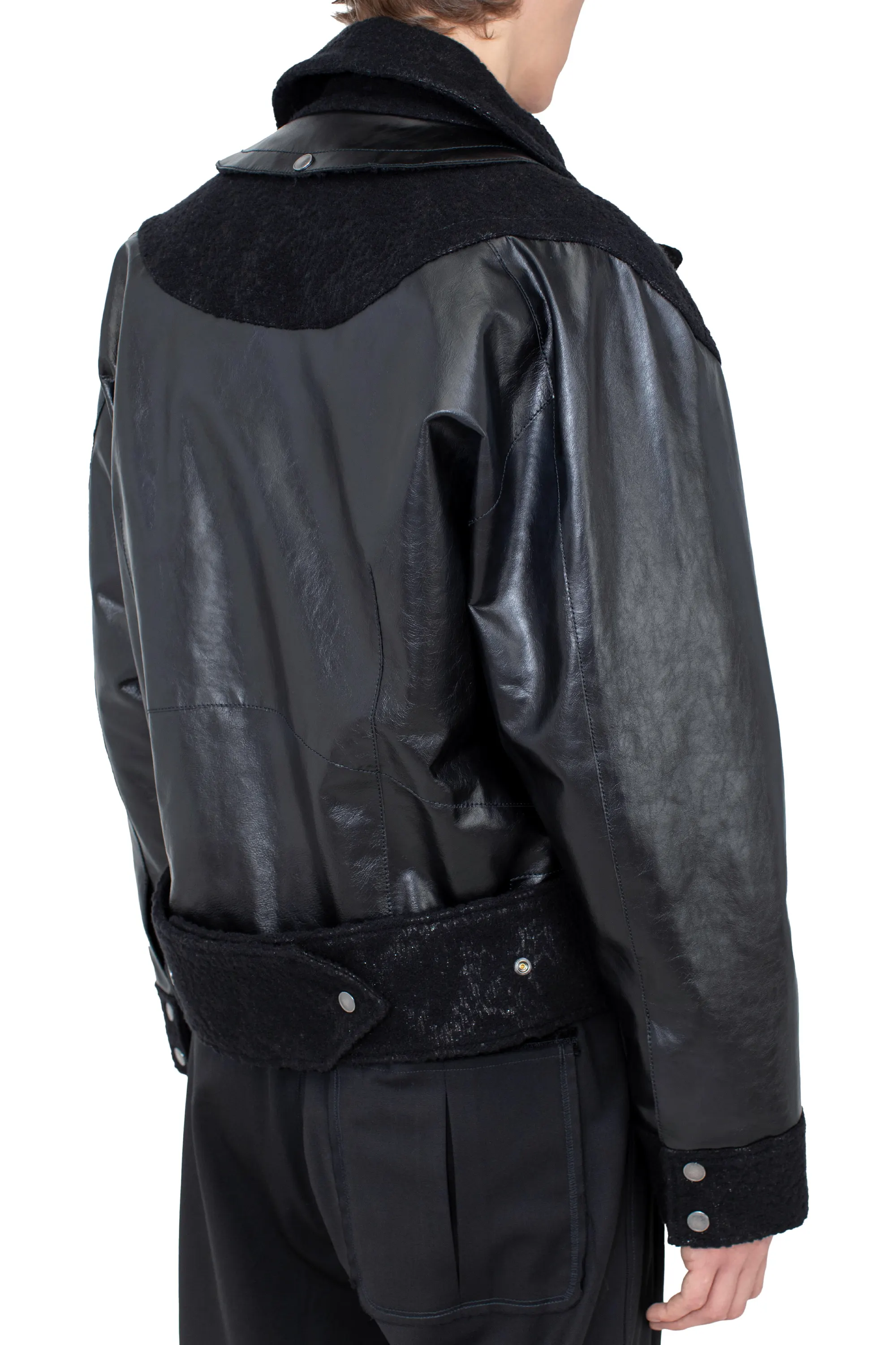 KIKO KOSTADINOV ORVOS LEATHER HYBRID JACKET - GLITTER BLACK/RAVEN BLACK