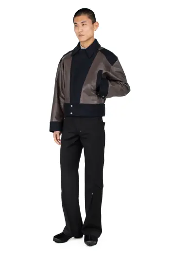 KIKO KOSTADINOV ORVOS LEATHER HYBRID JACKET - SMOKE GREY/ROYAL BLUE