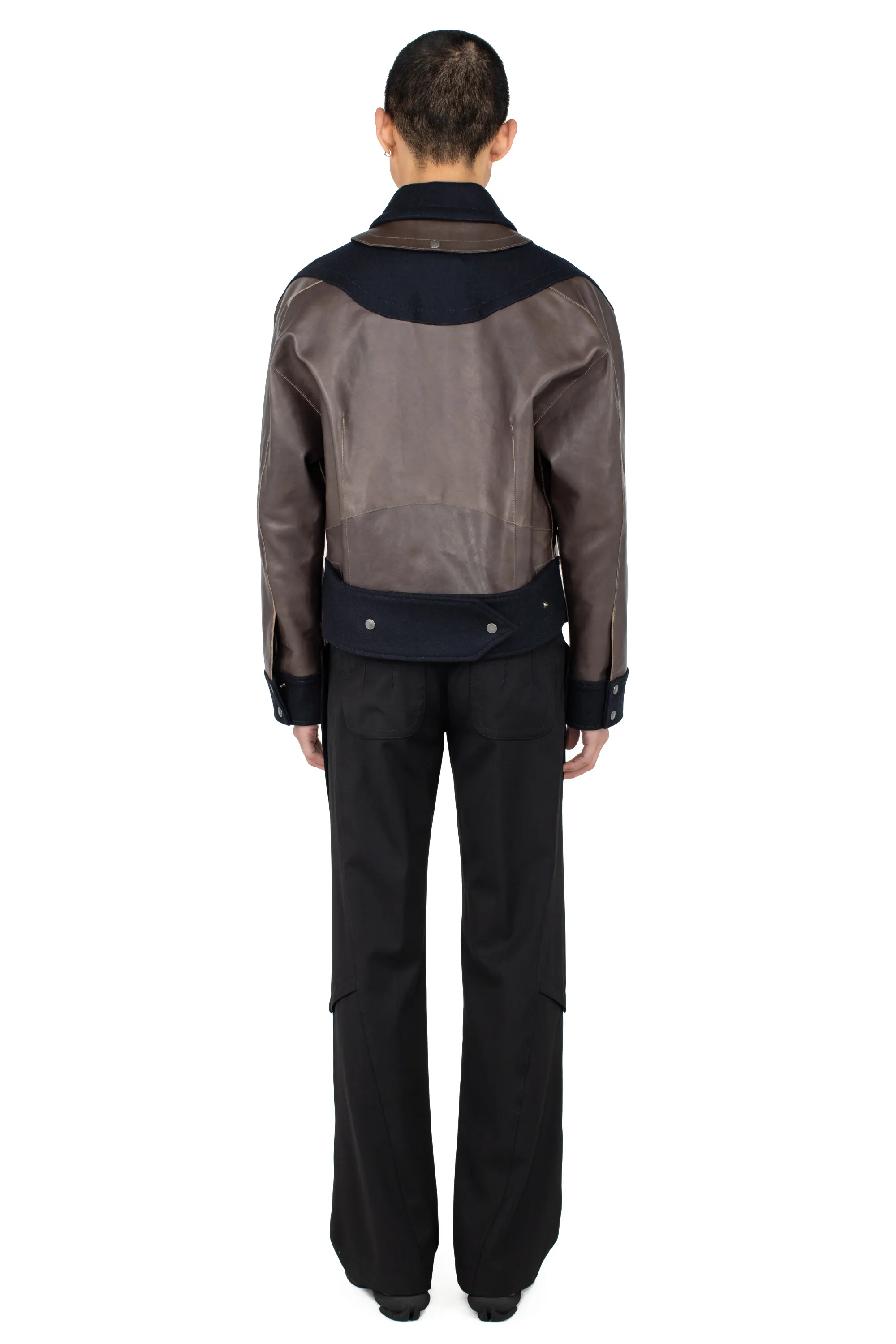 KIKO KOSTADINOV ORVOS LEATHER HYBRID JACKET - SMOKE GREY/ROYAL BLUE