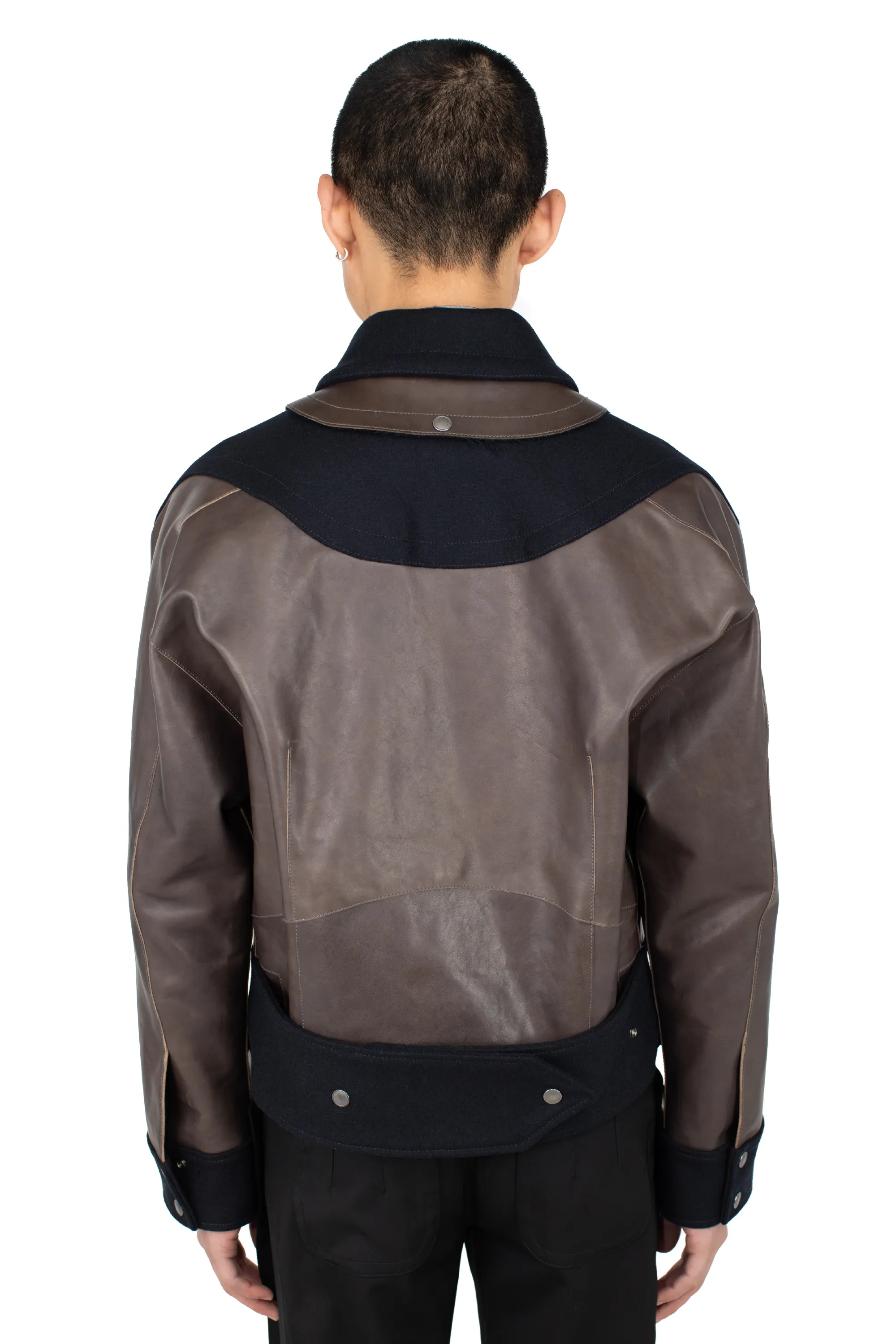 KIKO KOSTADINOV ORVOS LEATHER HYBRID JACKET - SMOKE GREY/ROYAL BLUE