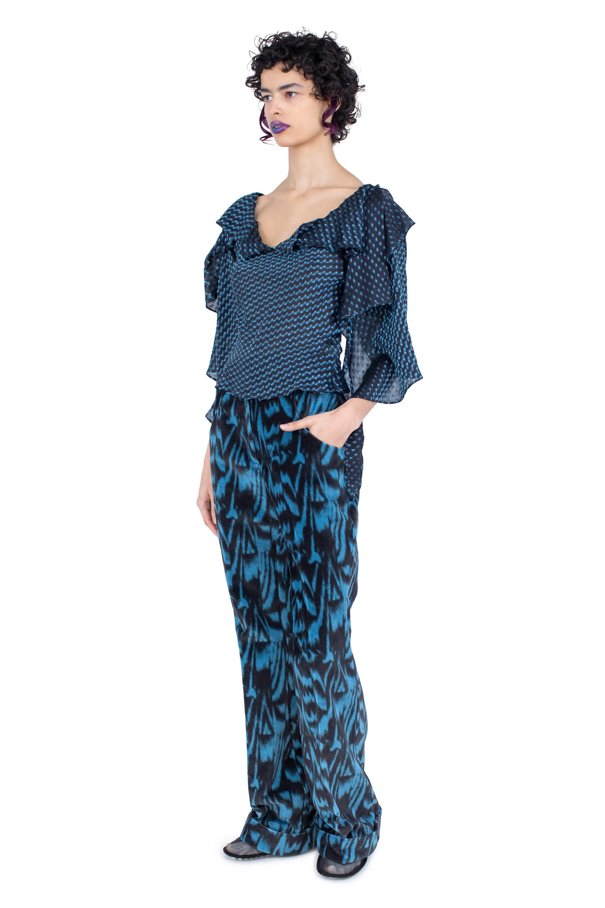KIKO KOSTADINOV PLEXUS BLOUSE - OBSIDIAN BLACK & MOSAIC BLUE