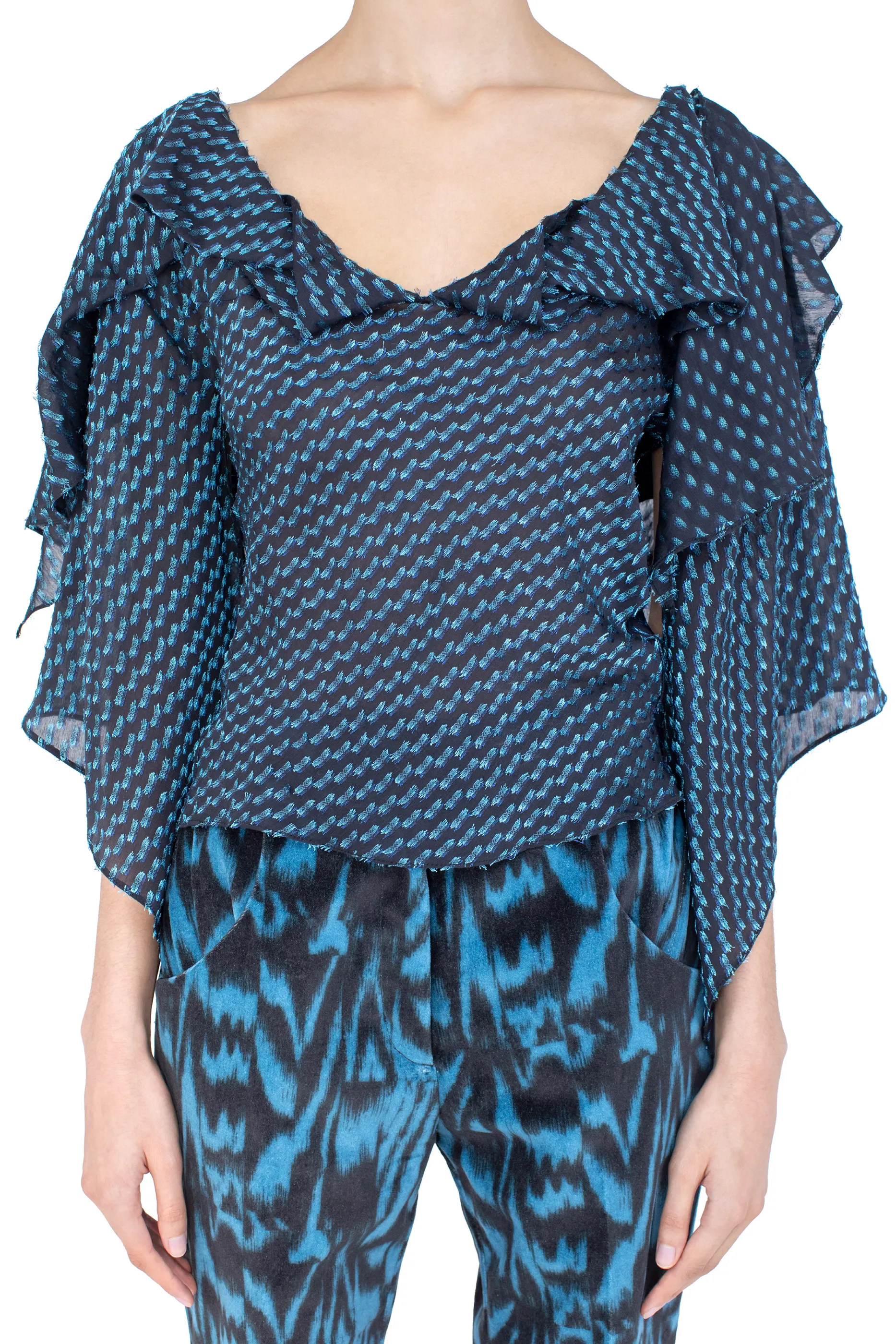 KIKO KOSTADINOV PLEXUS BLOUSE - OBSIDIAN BLACK & MOSAIC BLUE