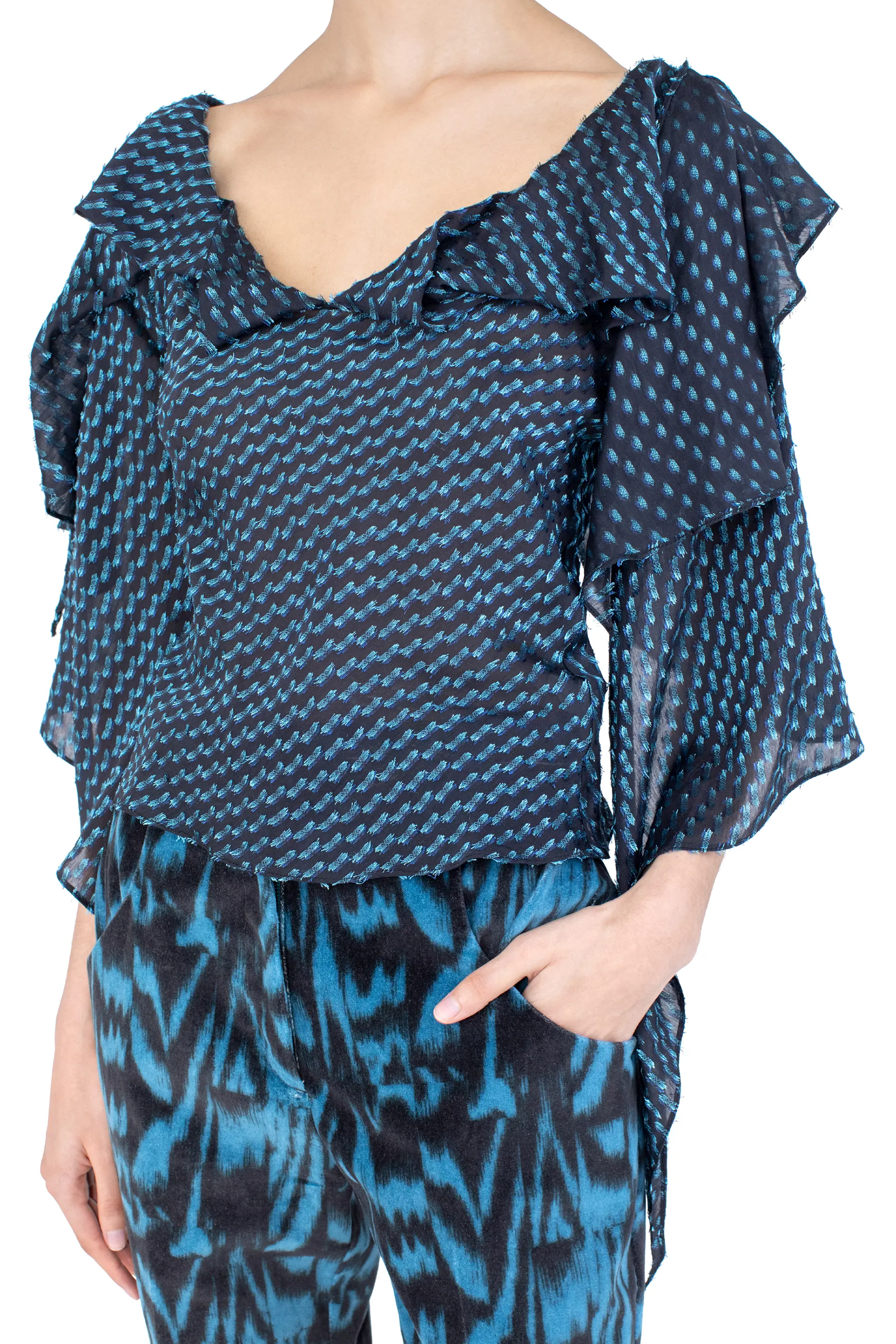 KIKO KOSTADINOV PLEXUS BLOUSE - OBSIDIAN BLACK & MOSAIC BLUE