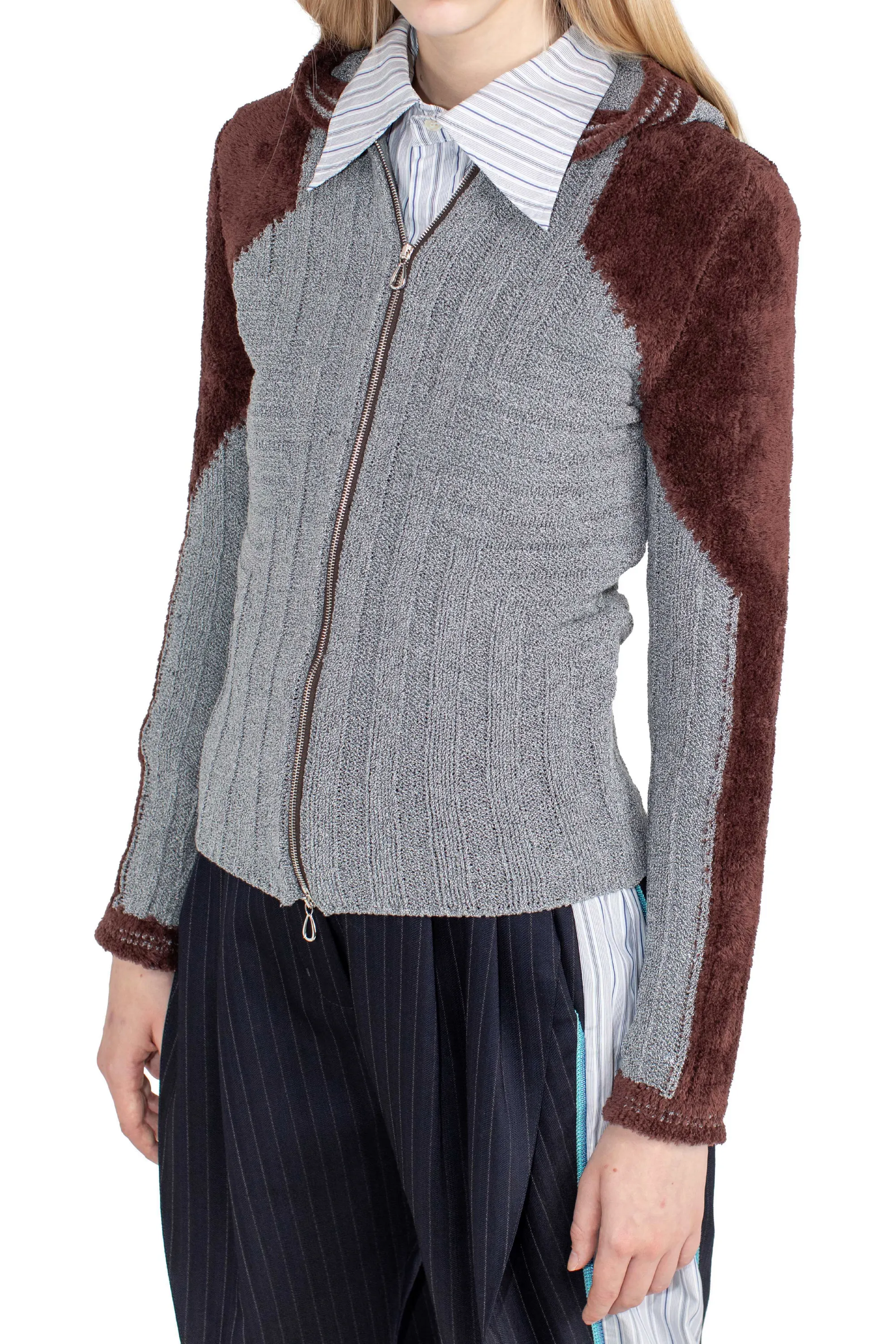 KIKO KOSTADINOV QUIMBY FITTED HOODED KNIT - SPECKLED FOSSIL GREY