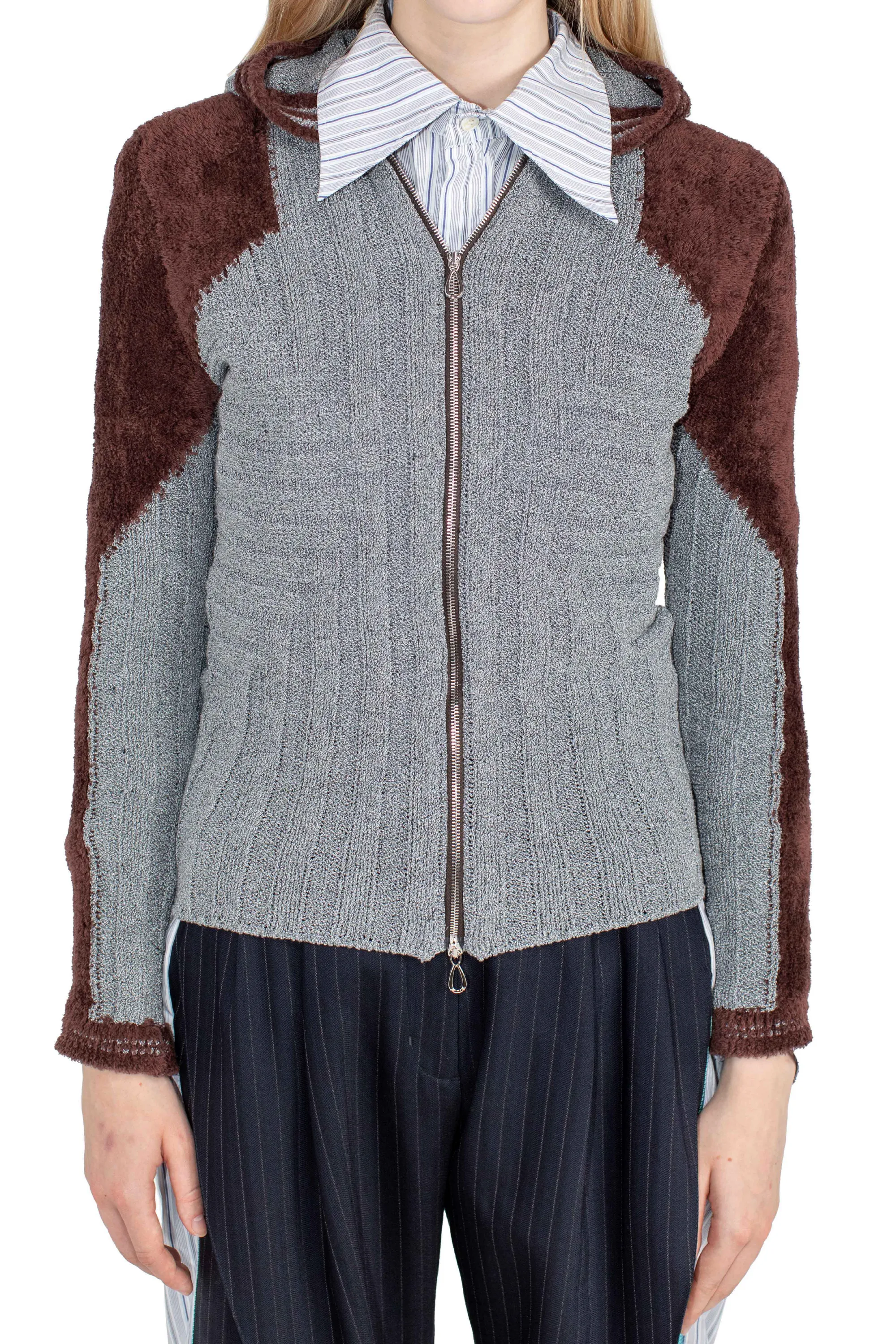 KIKO KOSTADINOV QUIMBY FITTED HOODED KNIT - SPECKLED FOSSIL GREY