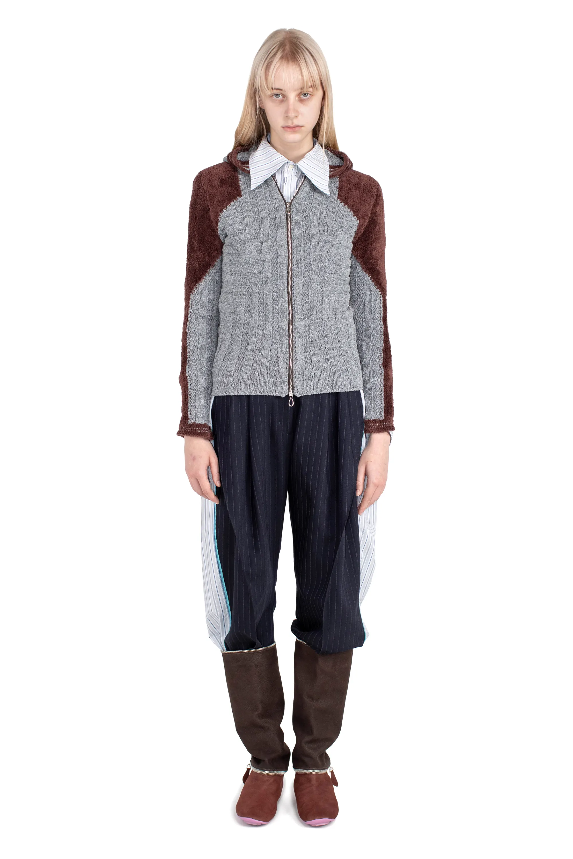 KIKO KOSTADINOV QUIMBY FITTED HOODED KNIT - SPECKLED FOSSIL GREY