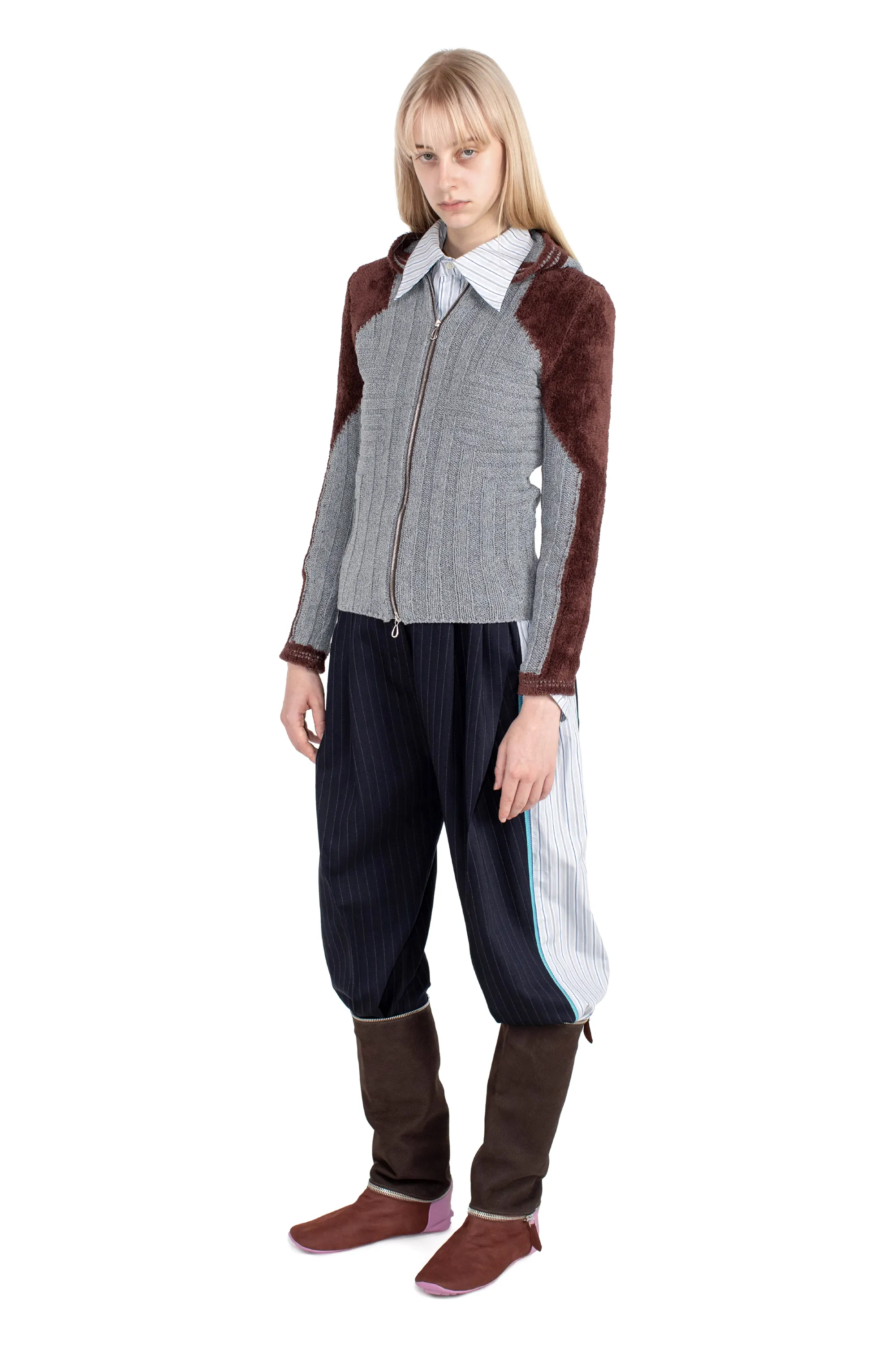 KIKO KOSTADINOV QUIMBY FITTED HOODED KNIT - SPECKLED FOSSIL GREY