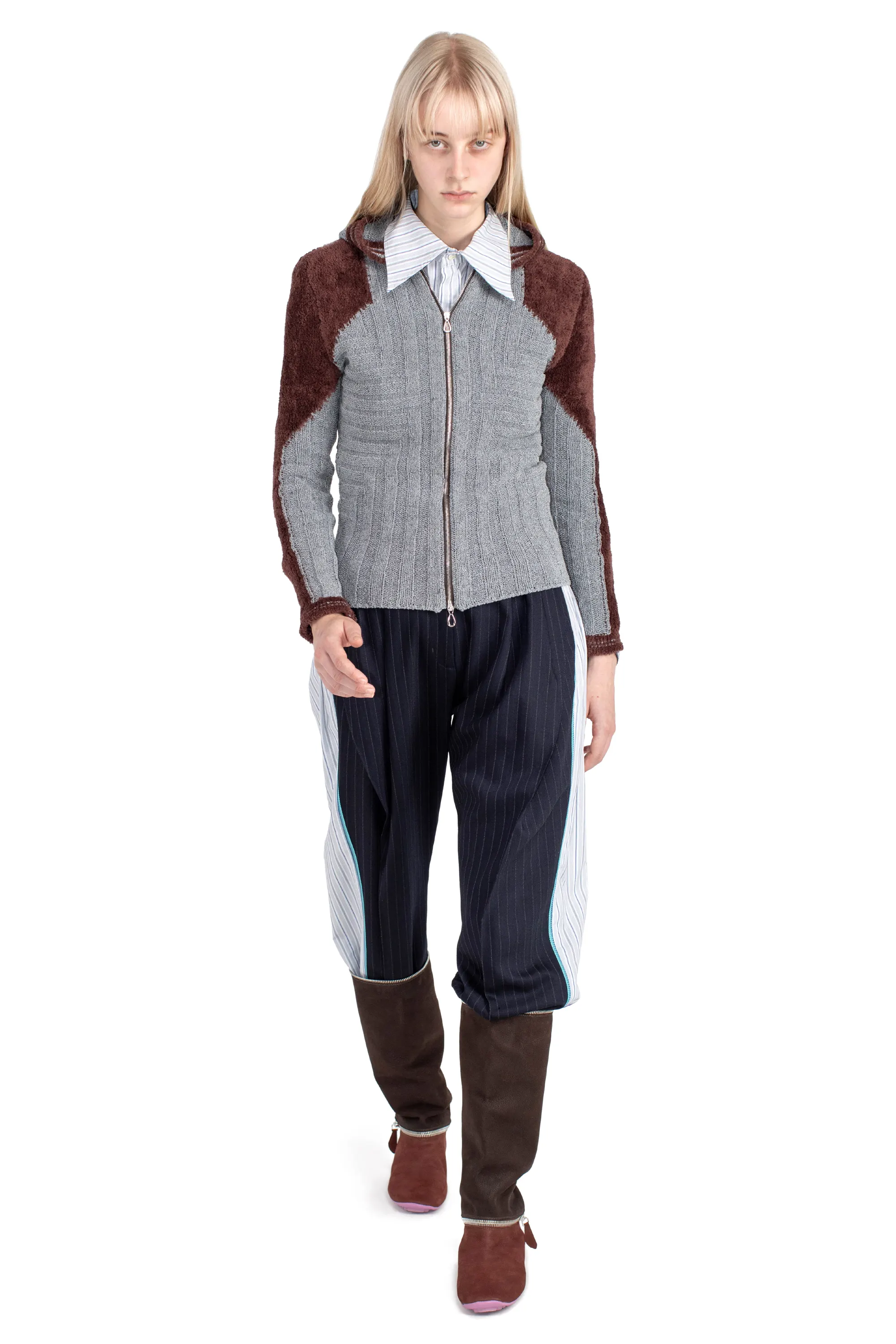 KIKO KOSTADINOV QUIMBY FITTED HOODED KNIT - SPECKLED FOSSIL GREY