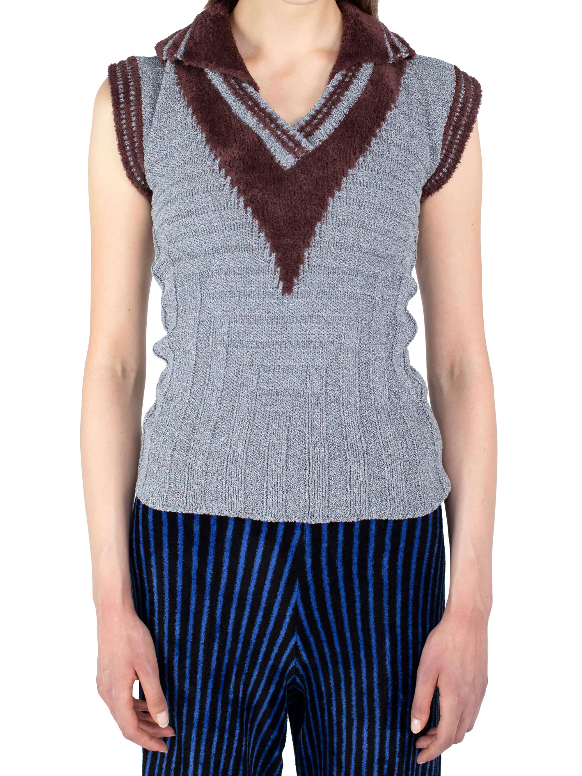 KIKO KOSTADINOV QUIMBY SLEEVELESS POLO - SPECKLED FOSSIL GREY