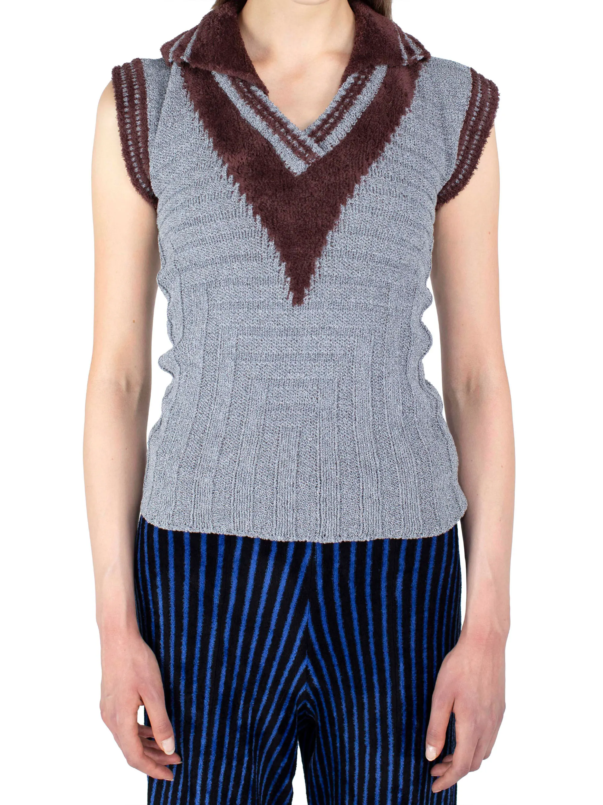 KIKO KOSTADINOV QUIMBY SLEEVELESS POLO - SPECKLED FOSSIL GREY