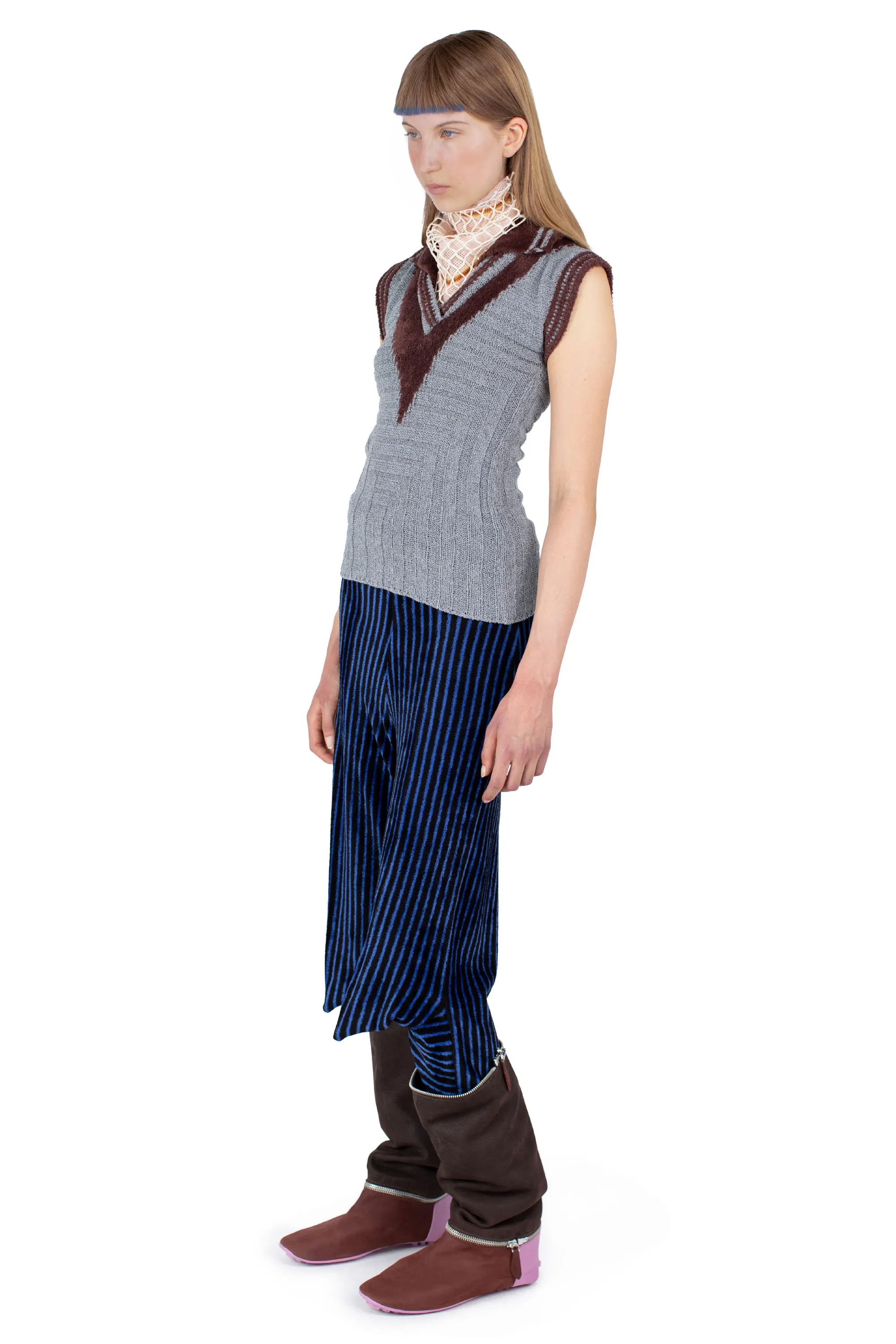 KIKO KOSTADINOV QUIMBY SLEEVELESS POLO - SPECKLED FOSSIL GREY