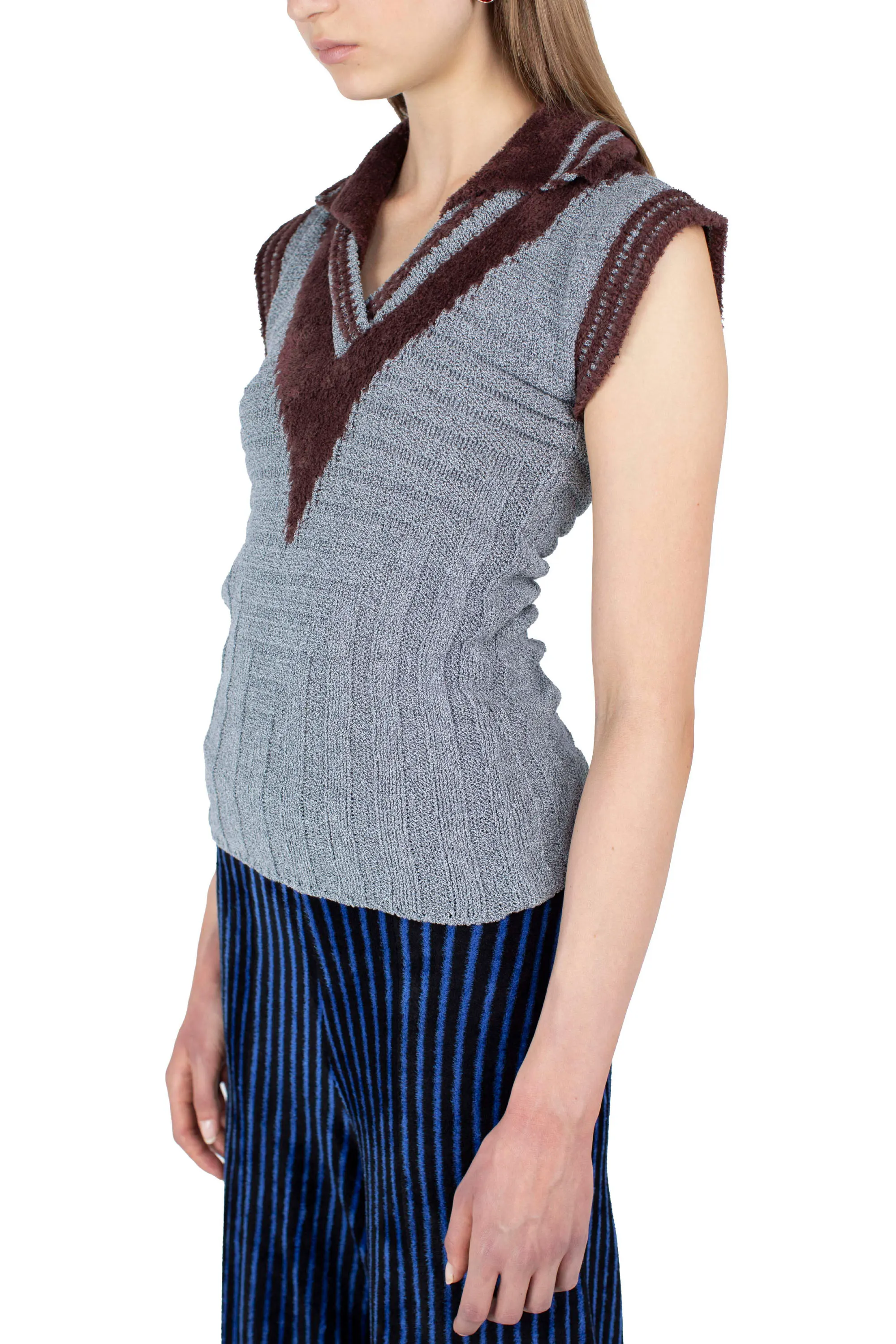 KIKO KOSTADINOV QUIMBY SLEEVELESS POLO - SPECKLED FOSSIL GREY