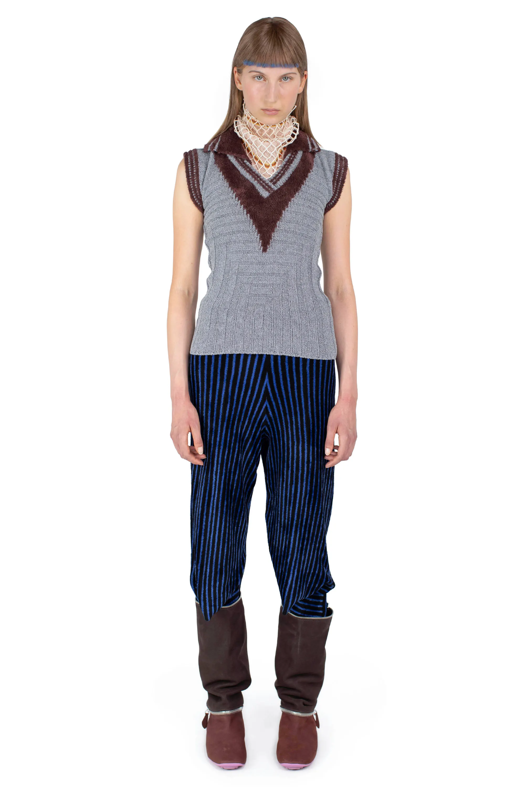 KIKO KOSTADINOV QUIMBY SLEEVELESS POLO - SPECKLED FOSSIL GREY
