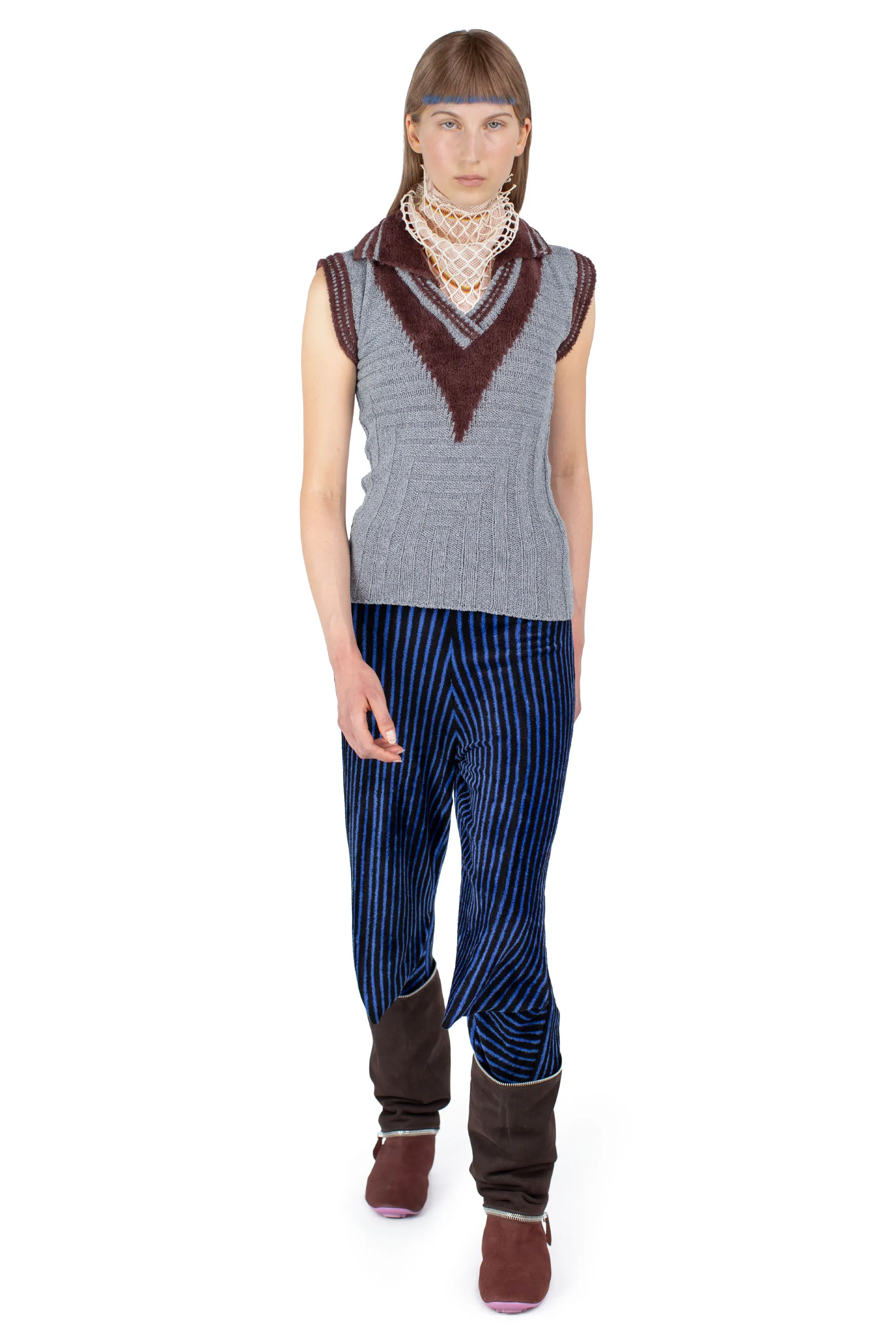 KIKO KOSTADINOV QUIMBY SLEEVELESS POLO - SPECKLED FOSSIL GREY