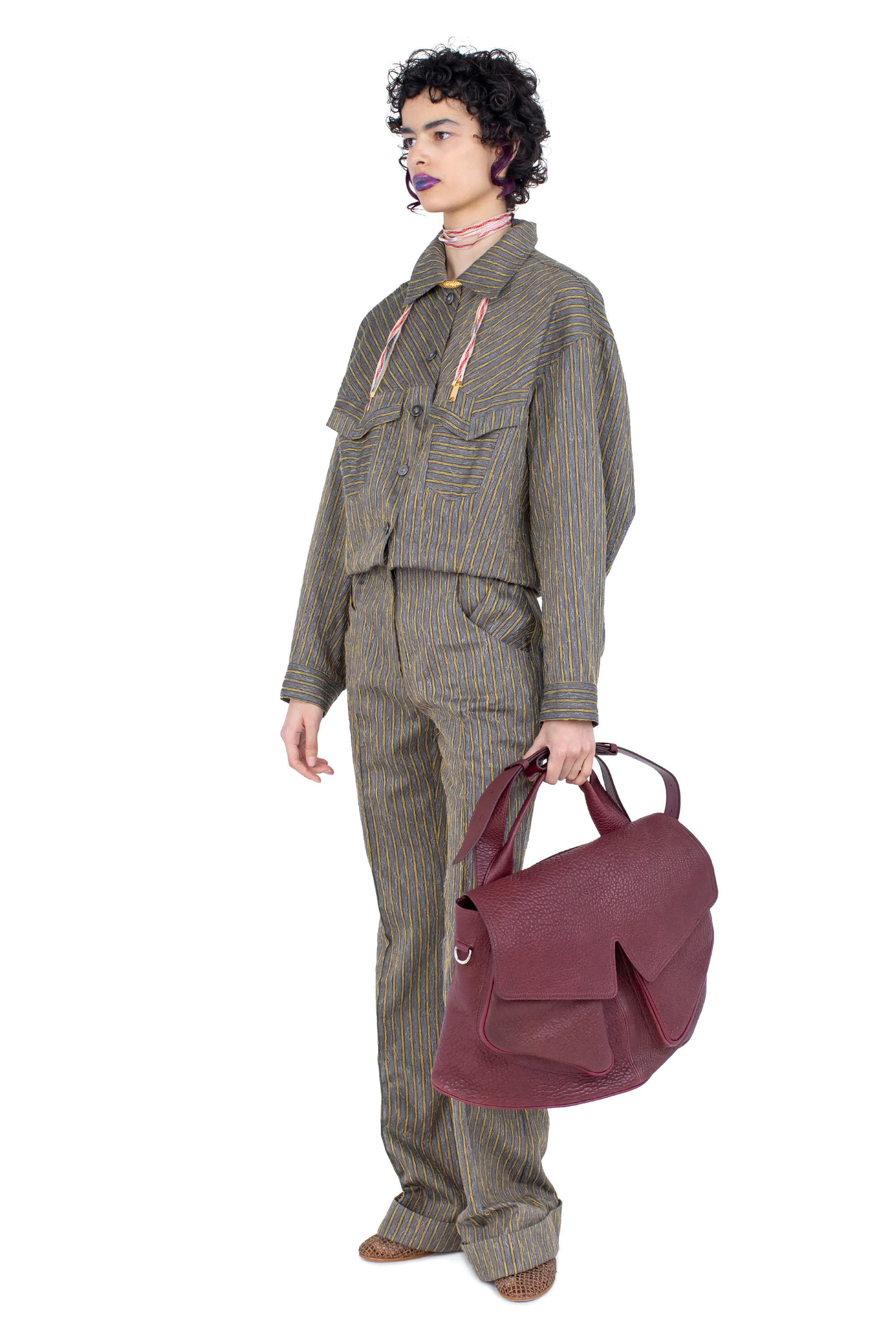 KIKO KOSTADINOV TUNIN FLARED TROUSER - CHARCOAL & SUNSHINE STRIPE