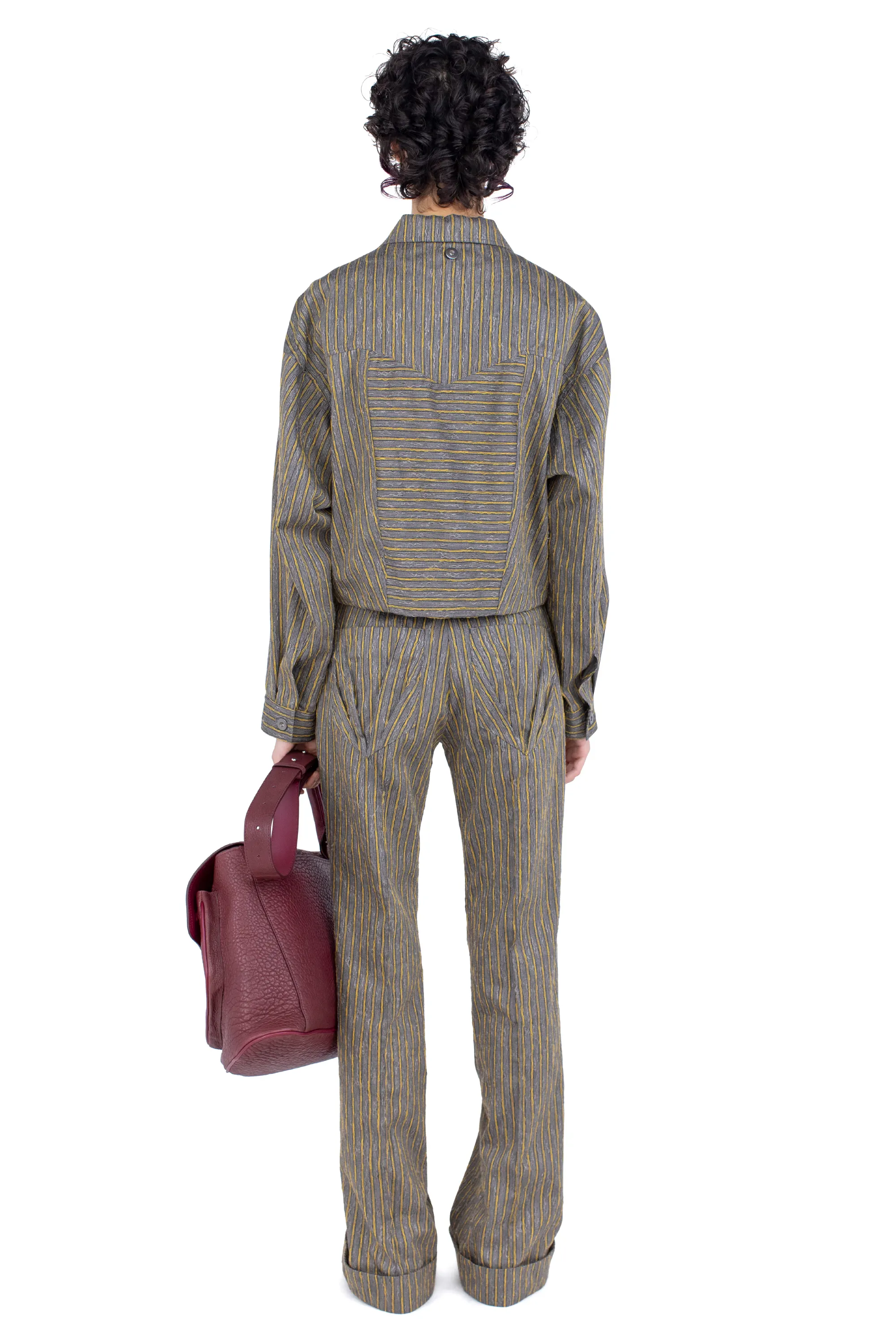 KIKO KOSTADINOV TUNIN FLARED TROUSER - CHARCOAL & SUNSHINE STRIPE