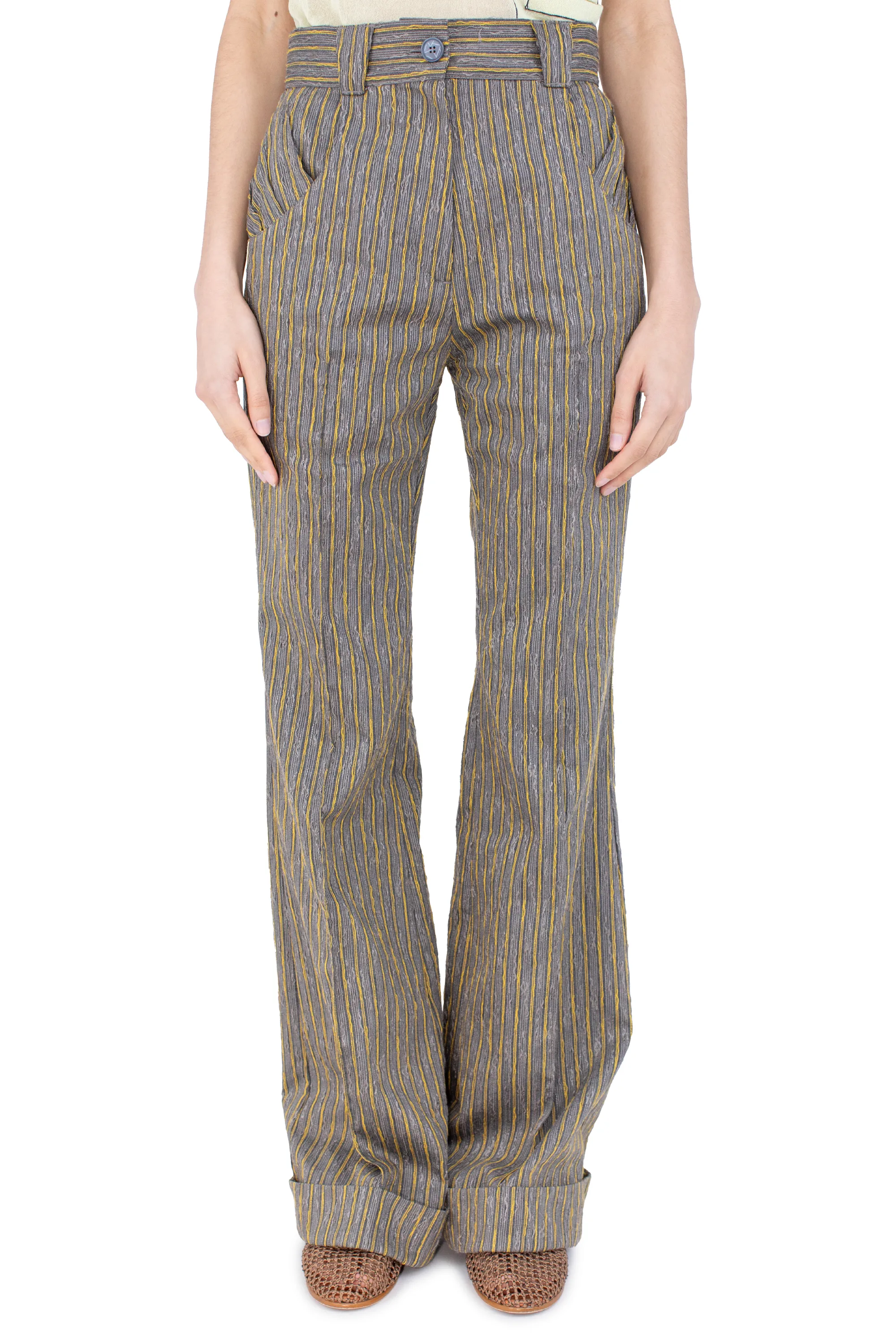 KIKO KOSTADINOV TUNIN FLARED TROUSER - CHARCOAL & SUNSHINE STRIPE