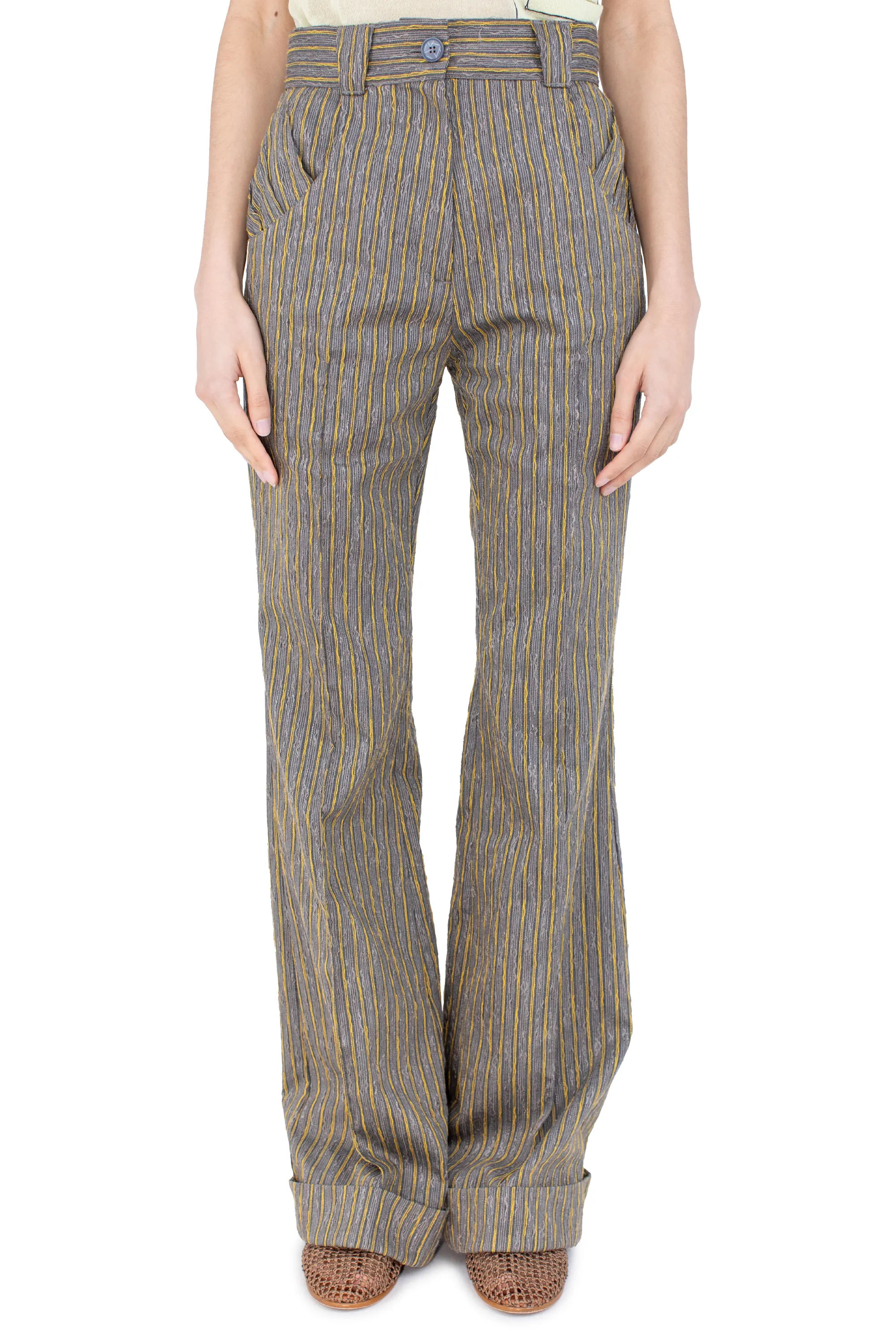 KIKO KOSTADINOV TUNIN FLARED TROUSER - CHARCOAL & SUNSHINE STRIPE