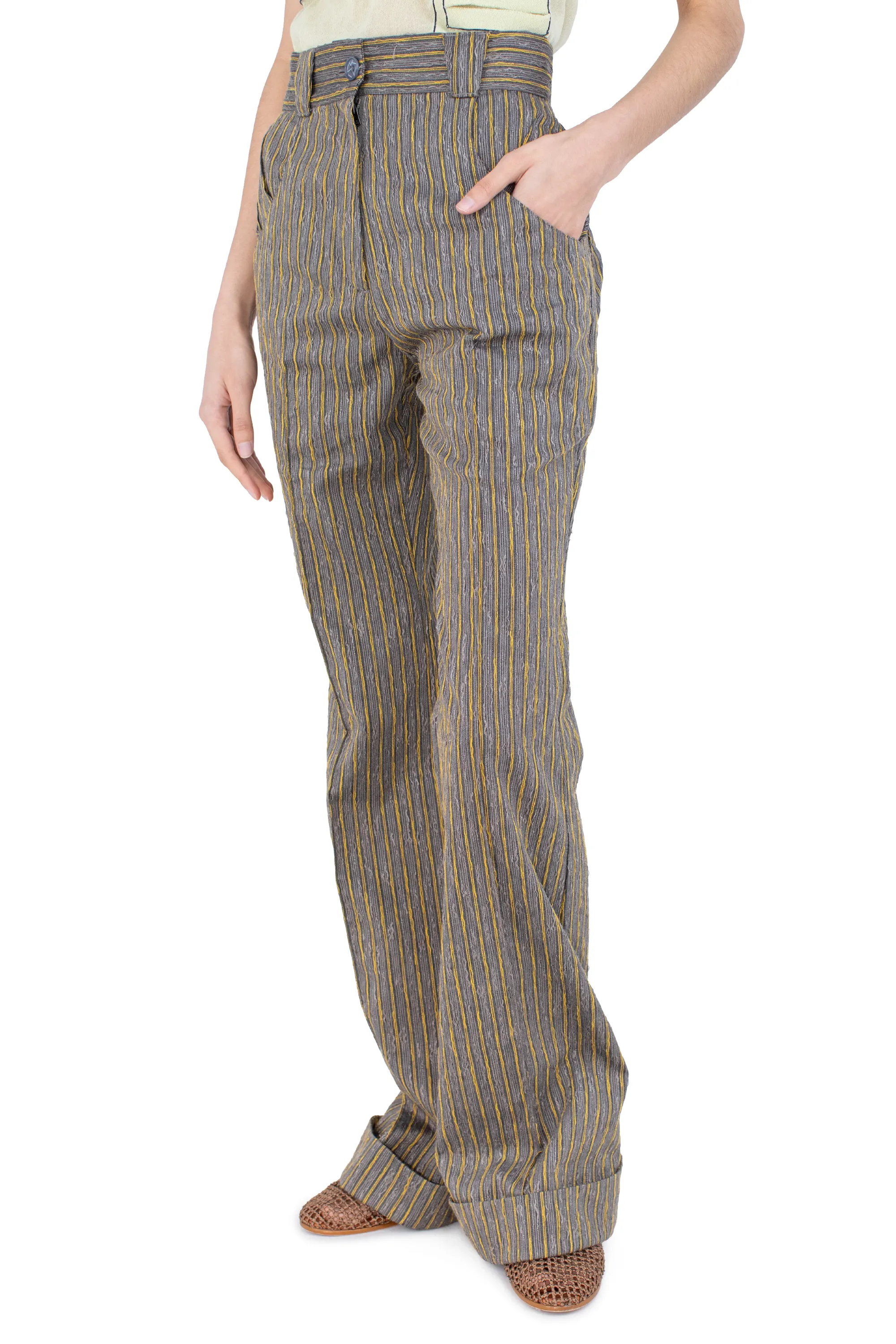 KIKO KOSTADINOV TUNIN FLARED TROUSER - CHARCOAL & SUNSHINE STRIPE