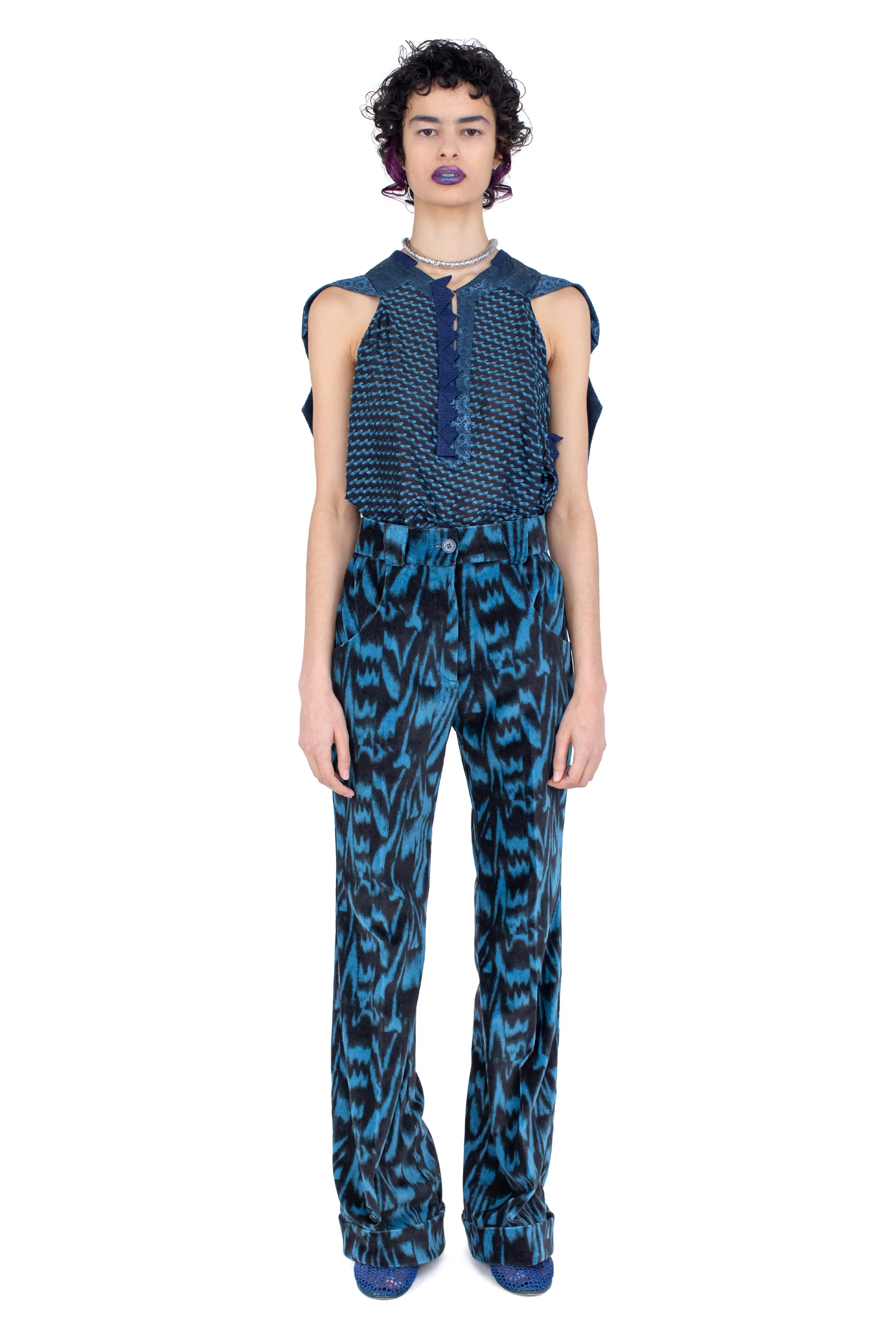 KIKO KOSTADINOV TUNIN FLARED TROUSER - SAPPHIRE BLUE & BLACK