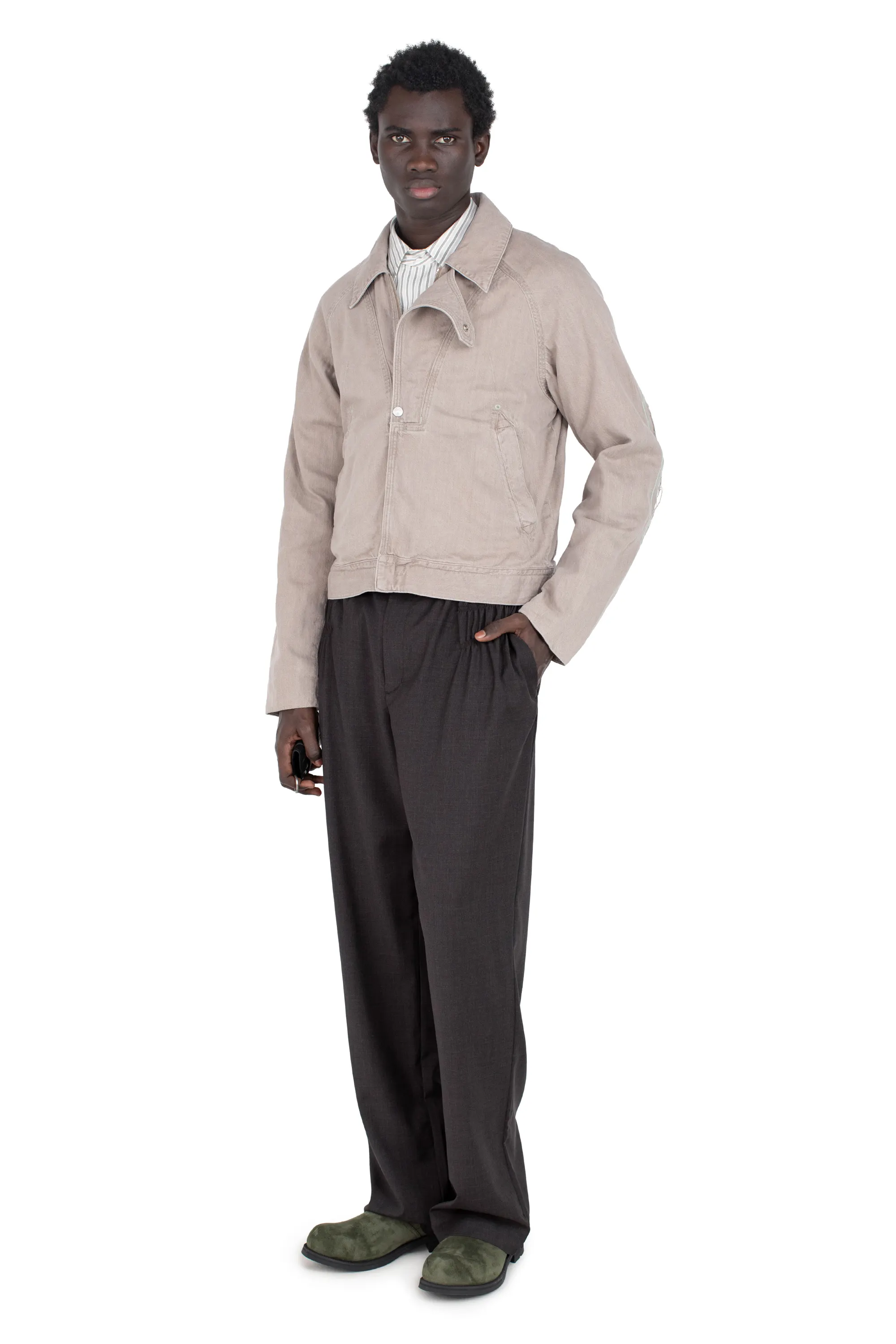 KIKO KOSTADINOV VECA PANELLED SHIRT - KHAKI & BEIGE