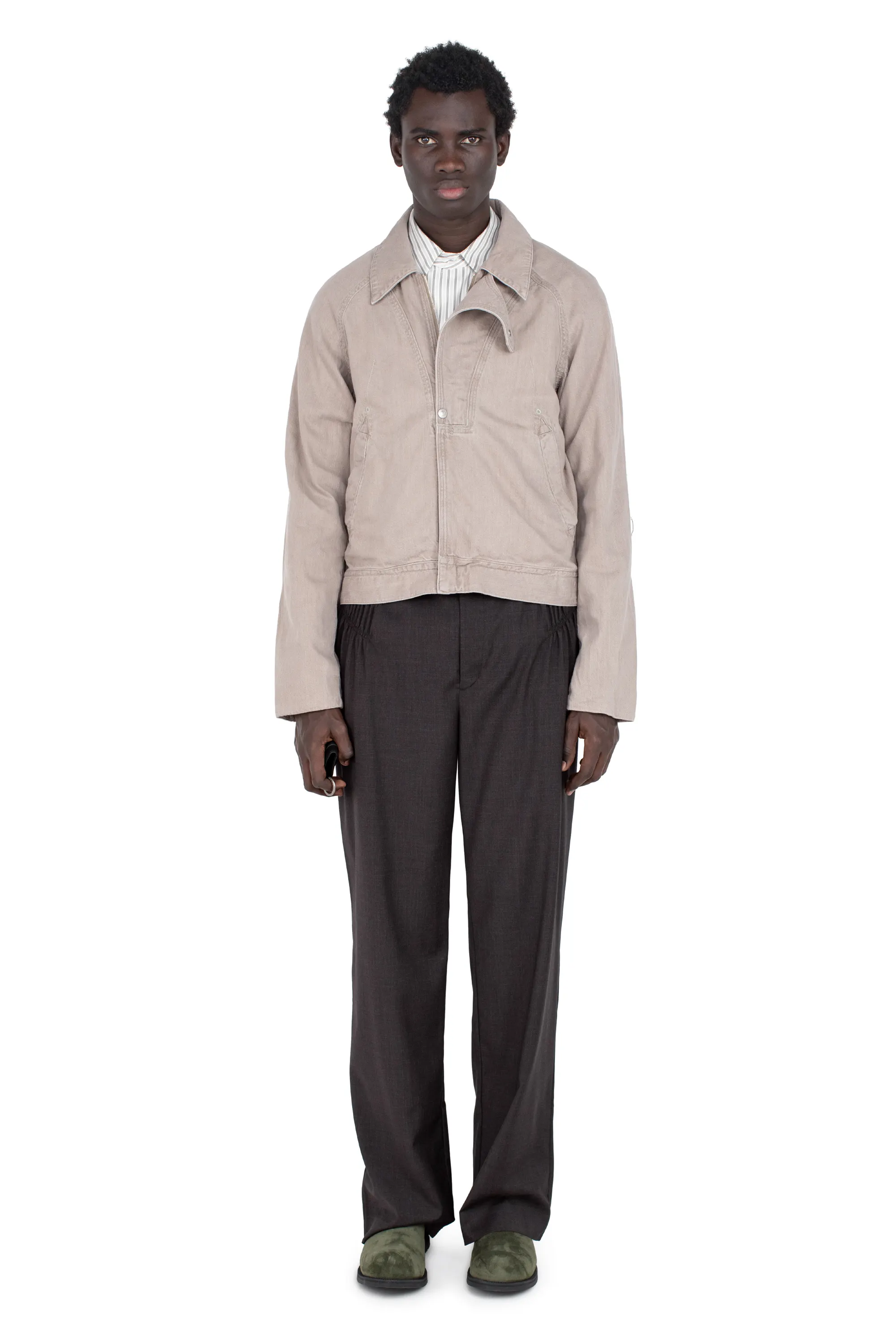 KIKO KOSTADINOV VECA PANELLED SHIRT - KHAKI & BEIGE
