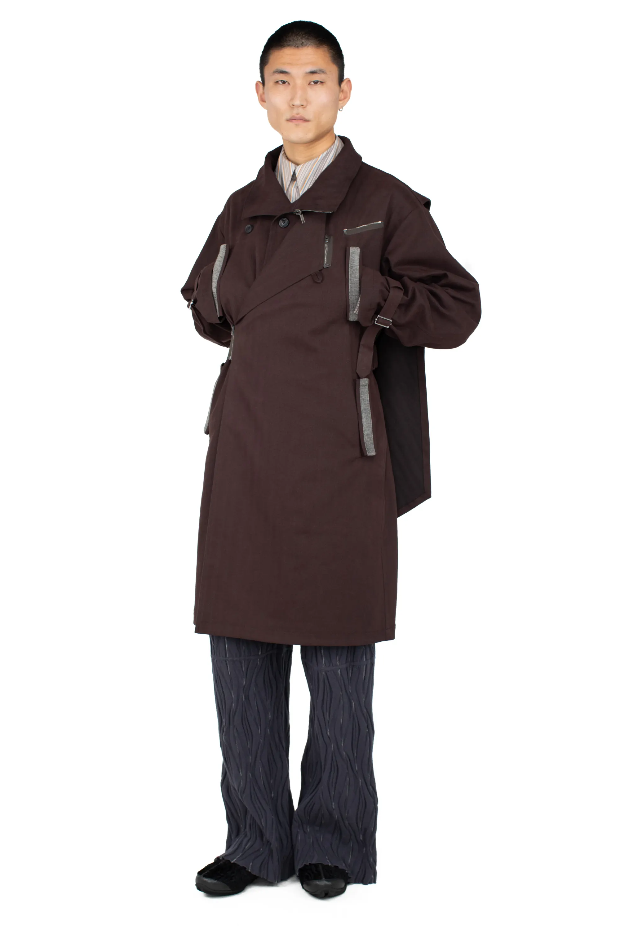 KIKO KOSTADINOV VIG ASYMMETRICAL COAT - WOOD BROWN
