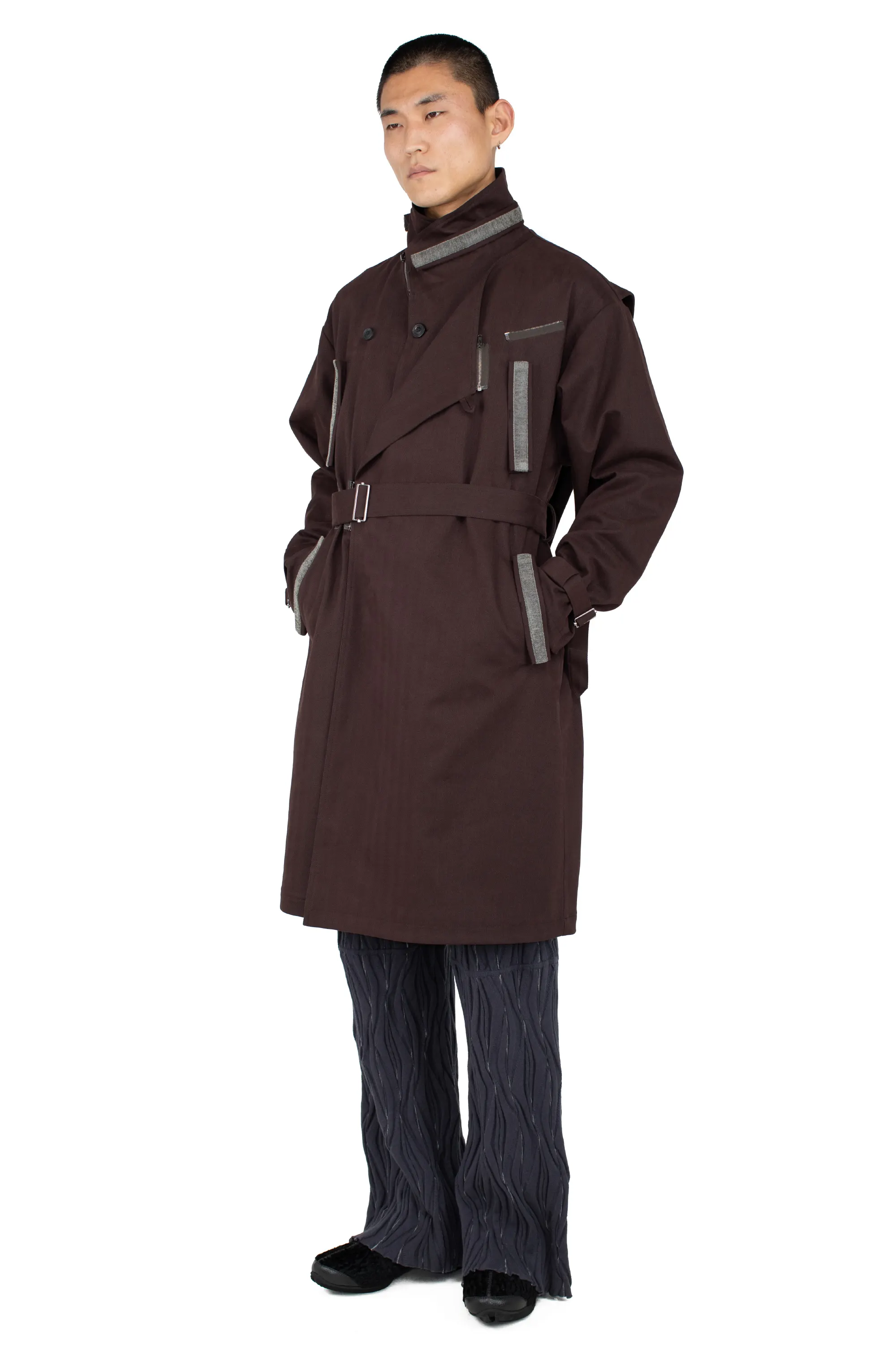 KIKO KOSTADINOV VIG ASYMMETRICAL COAT - WOOD BROWN