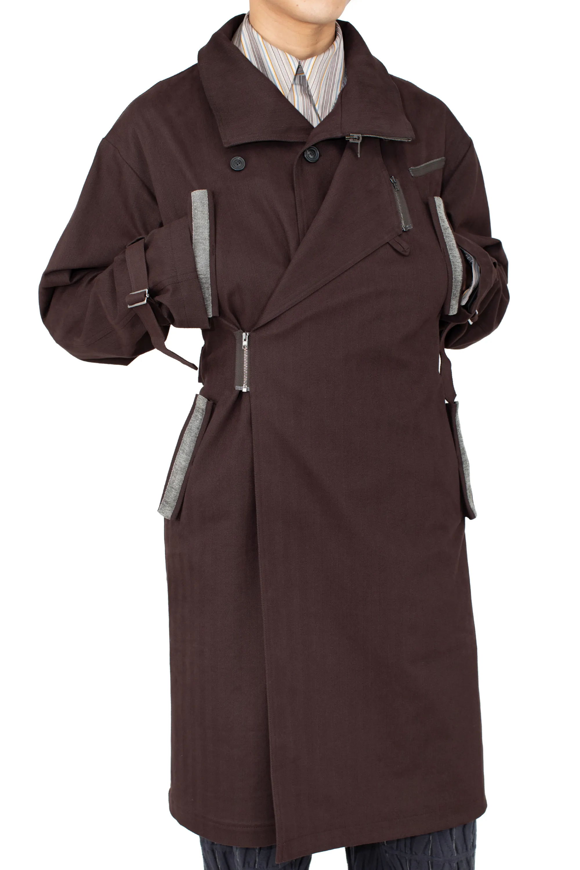 KIKO KOSTADINOV VIG ASYMMETRICAL COAT - WOOD BROWN
