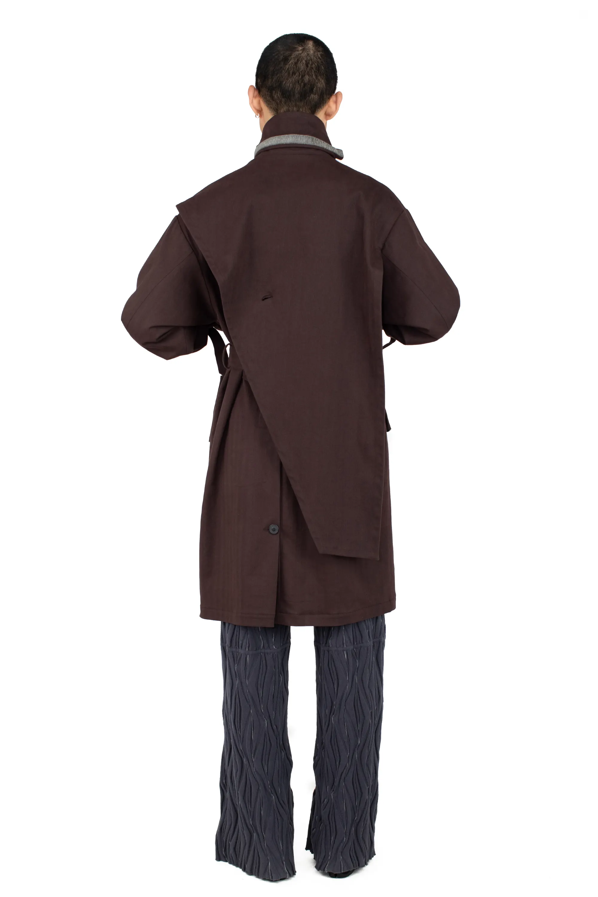 KIKO KOSTADINOV VIG ASYMMETRICAL COAT - WOOD BROWN