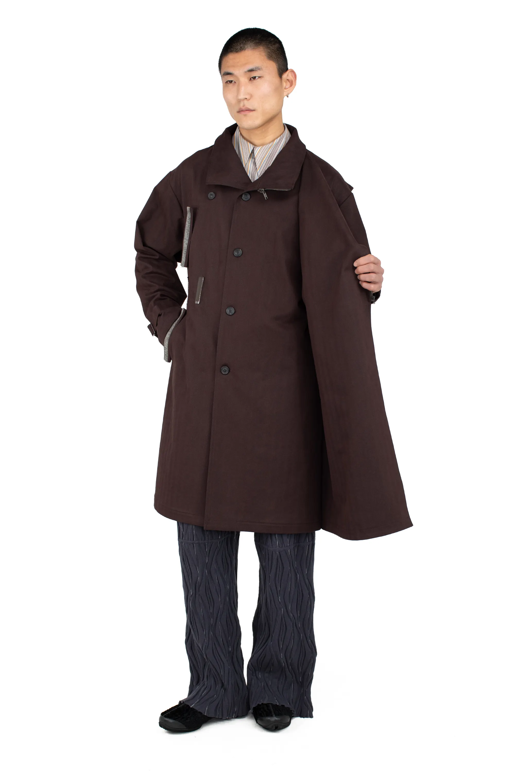 KIKO KOSTADINOV VIG ASYMMETRICAL COAT - WOOD BROWN
