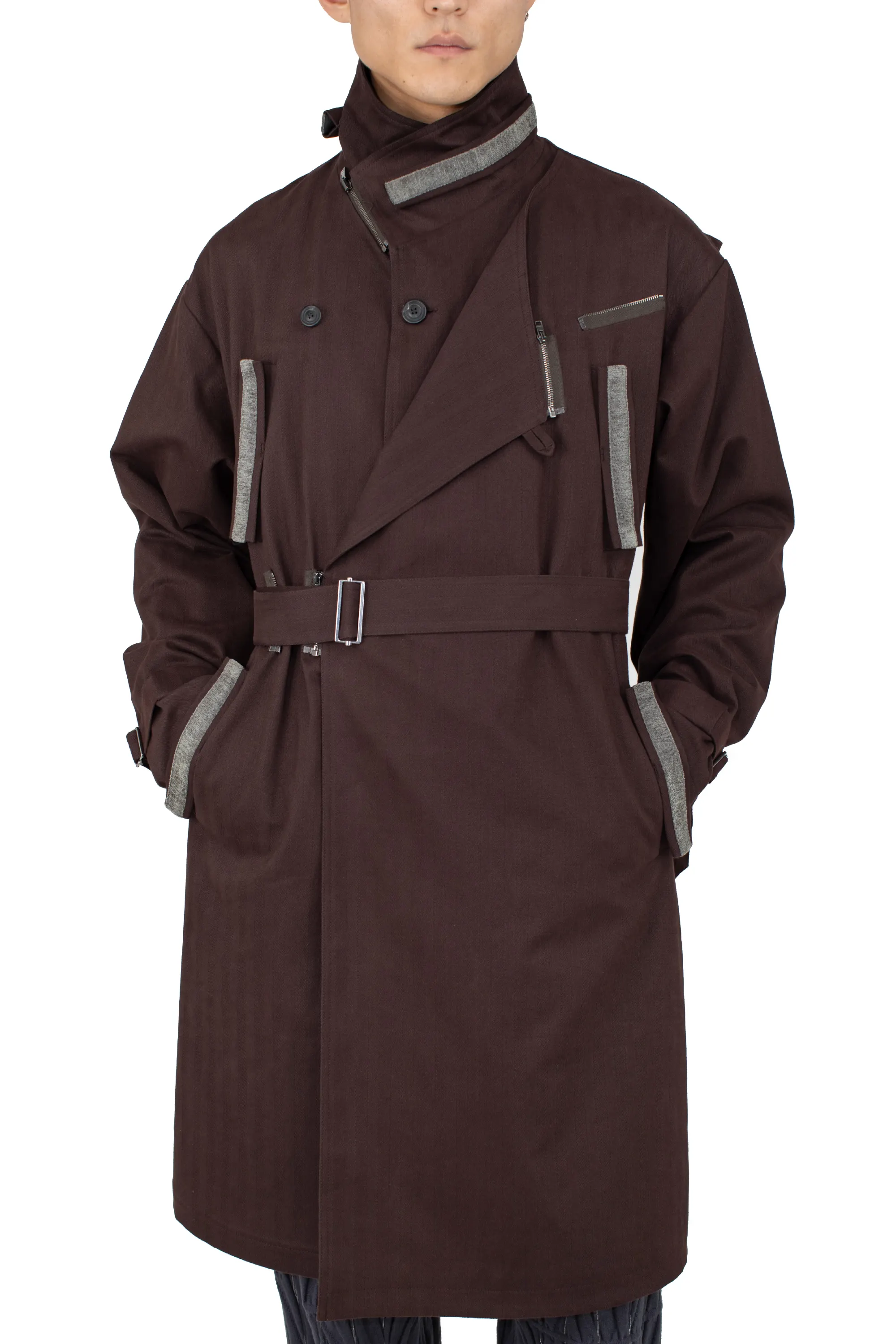 KIKO KOSTADINOV VIG ASYMMETRICAL COAT - WOOD BROWN
