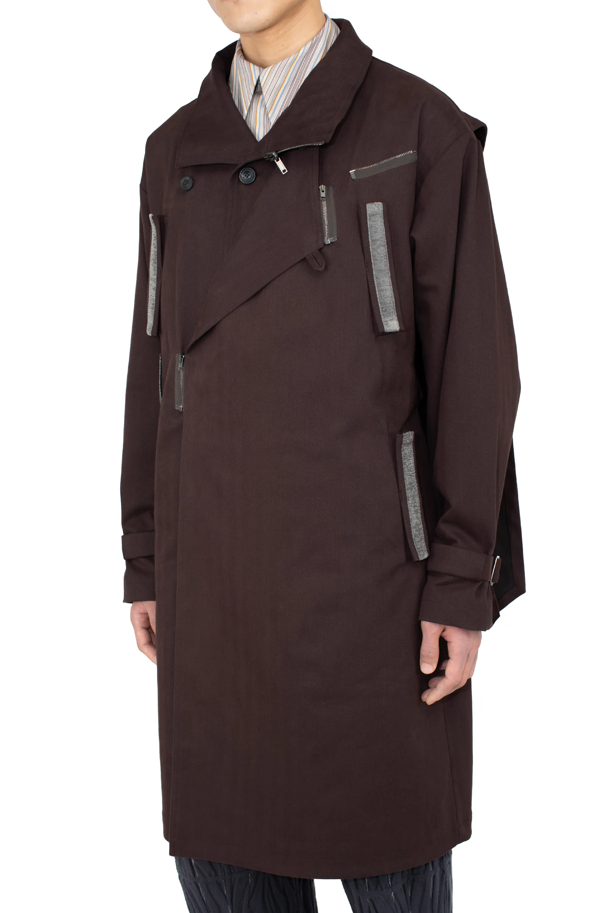 KIKO KOSTADINOV VIG ASYMMETRICAL COAT - WOOD BROWN