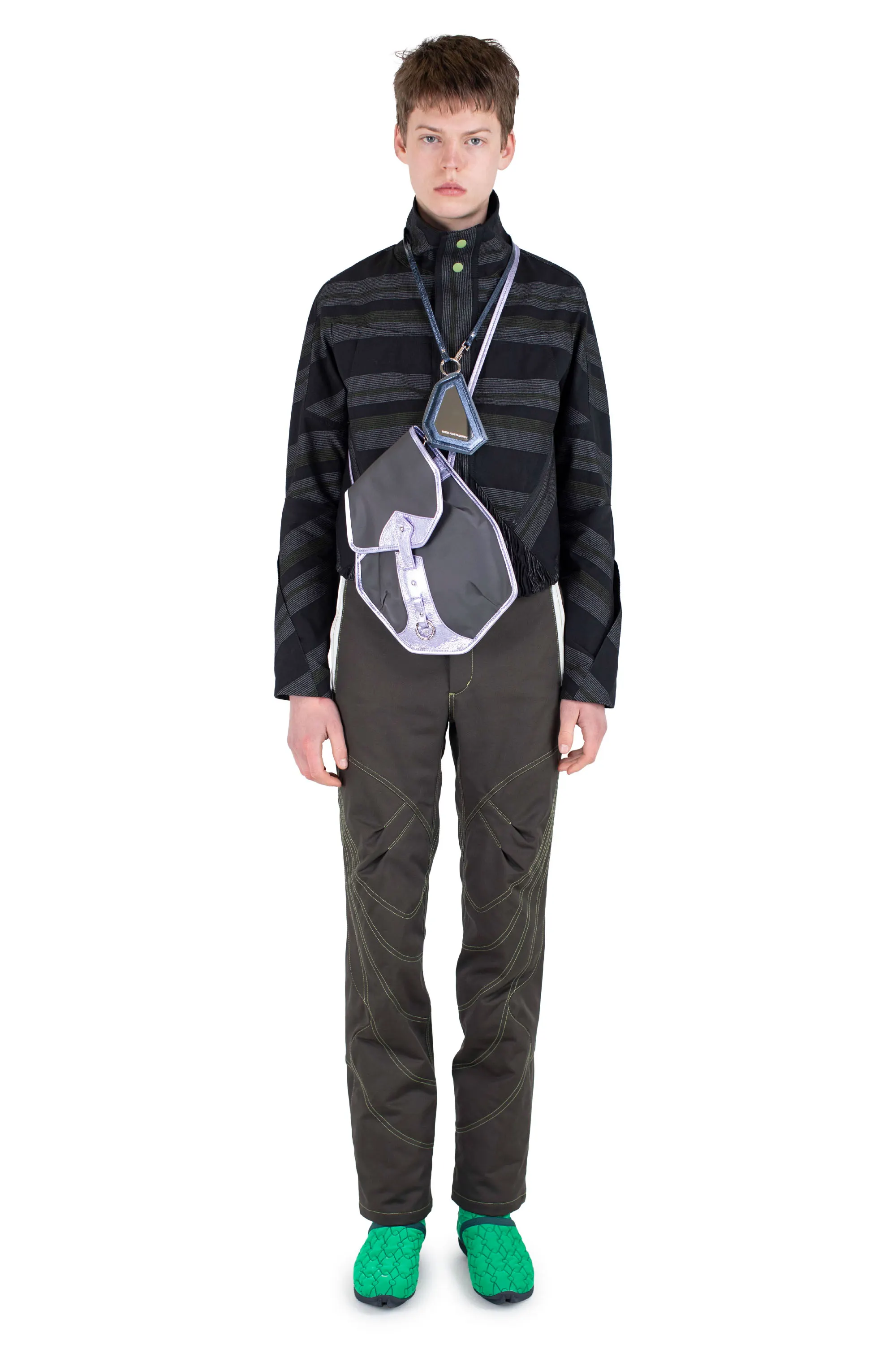 KIKO KOSTADINOV ZAFAR CROPPED JACKET - BLACK / GREY & GREEN
