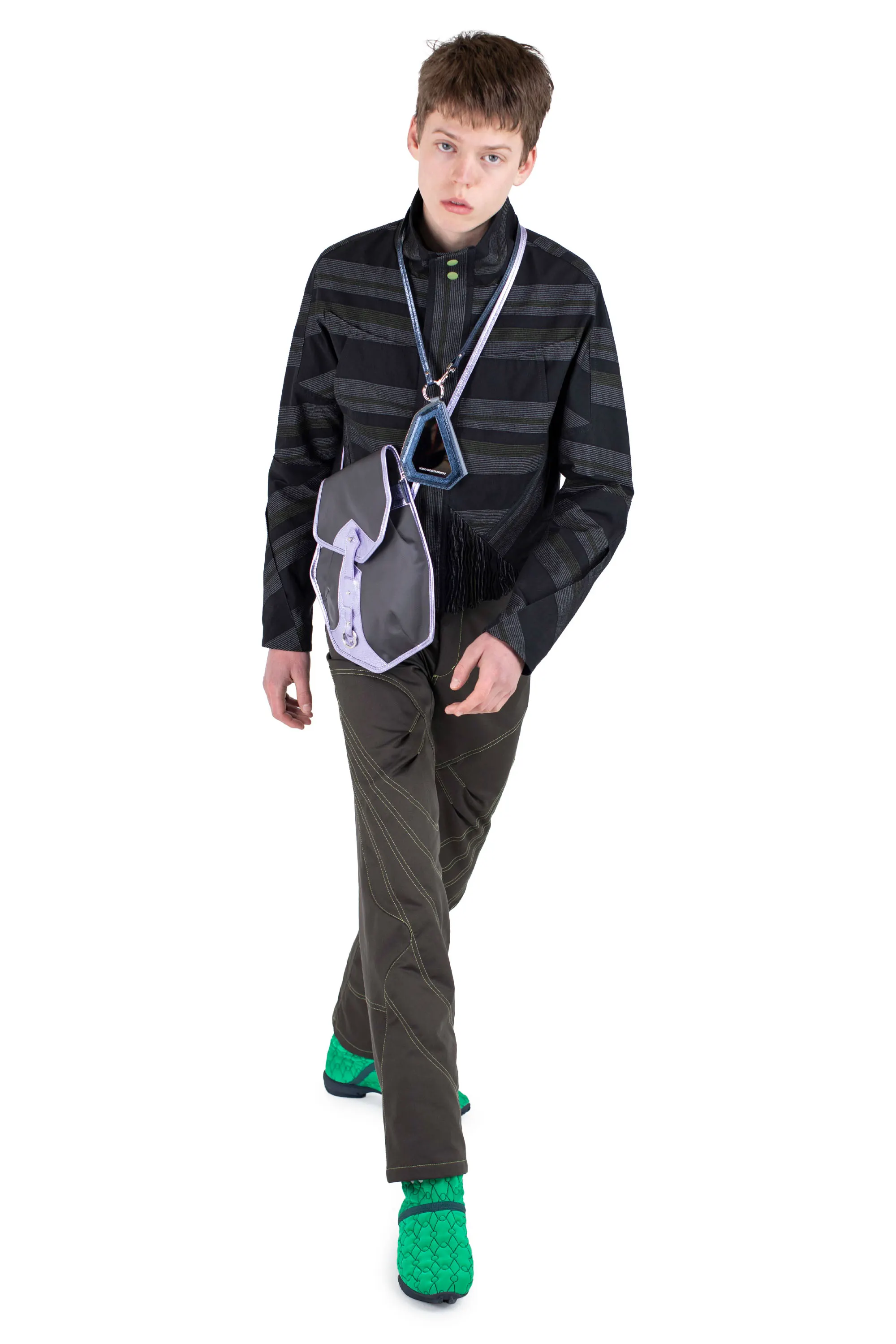 KIKO KOSTADINOV ZAFAR CROPPED JACKET - BLACK / GREY & GREEN