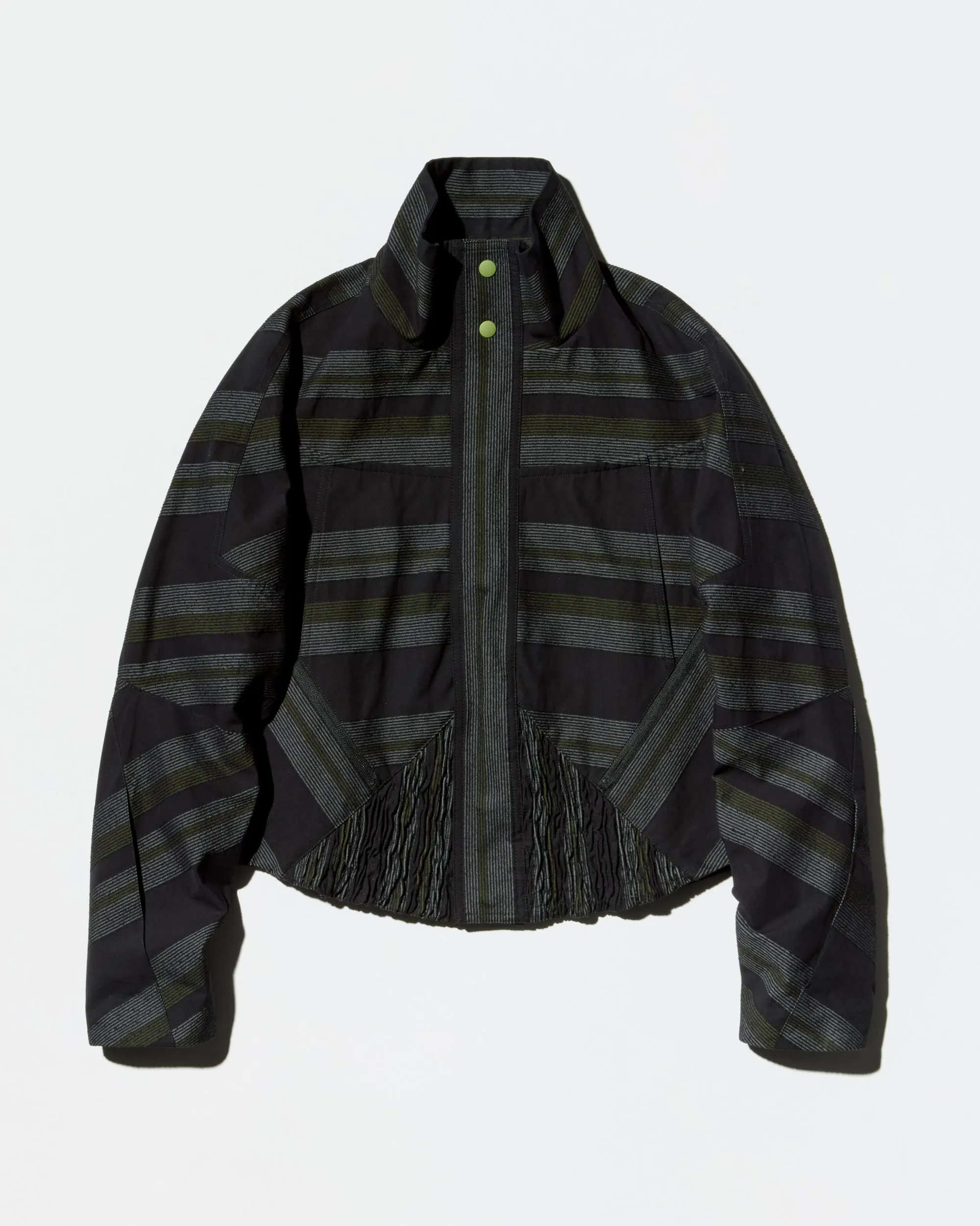 KIKO KOSTADINOV ZAFAR CROPPED JACKET - BLACK / GREY & GREEN