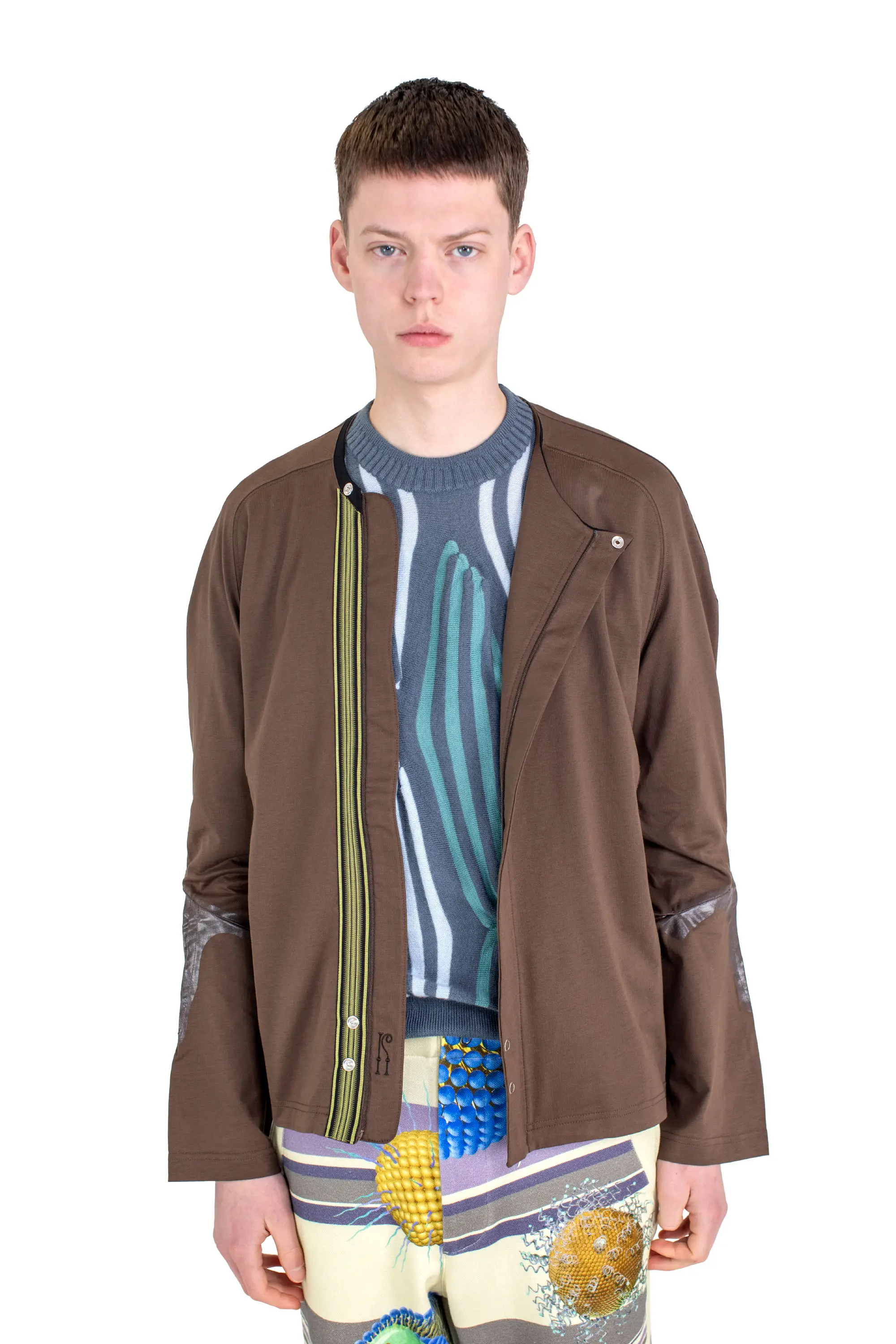 KIKO KOSTADINOV ALEC K-DART JERSEY JACKET - BROWN / BLACK