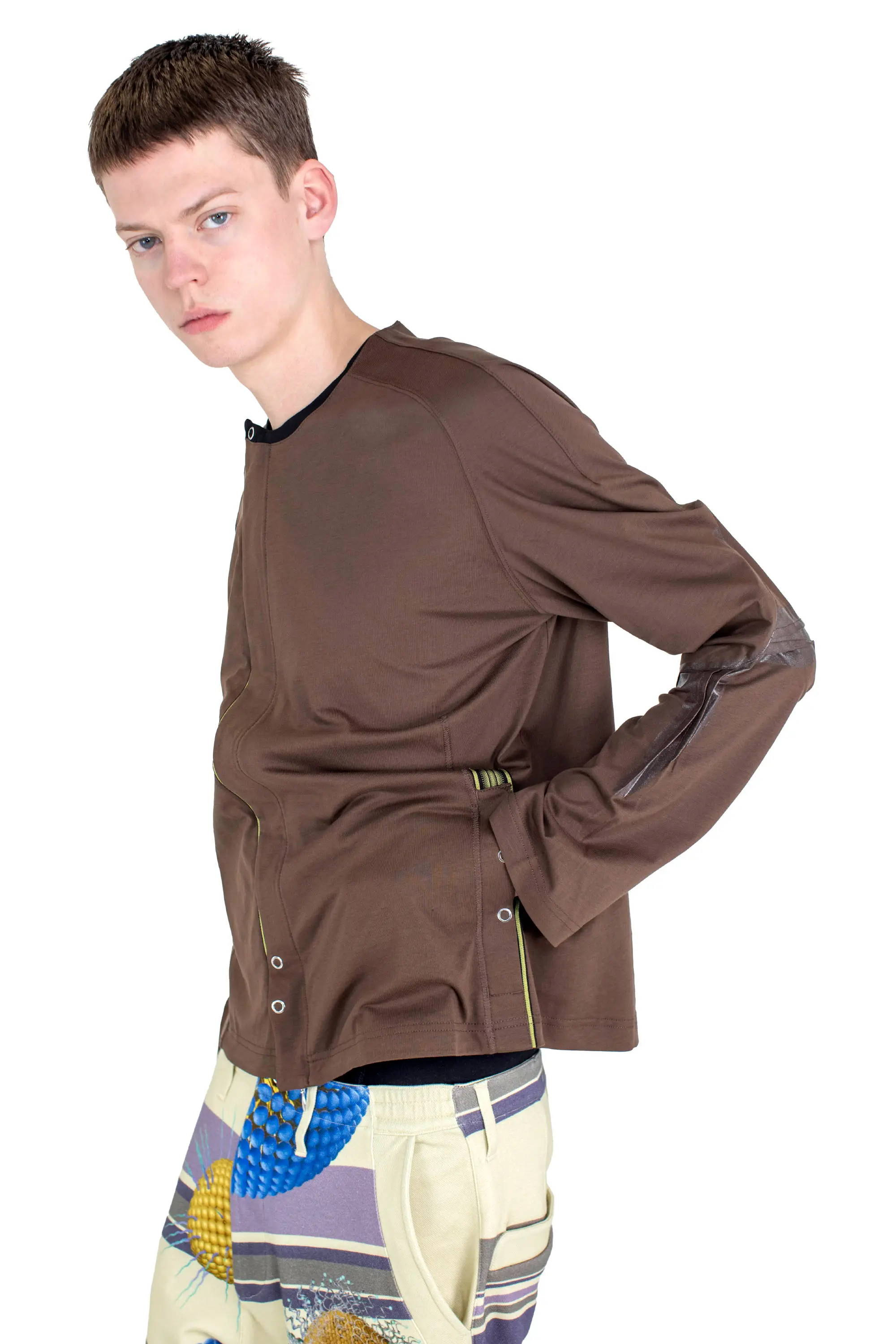 KIKO KOSTADINOV ALEC K-DART JERSEY JACKET - BROWN / BLACK