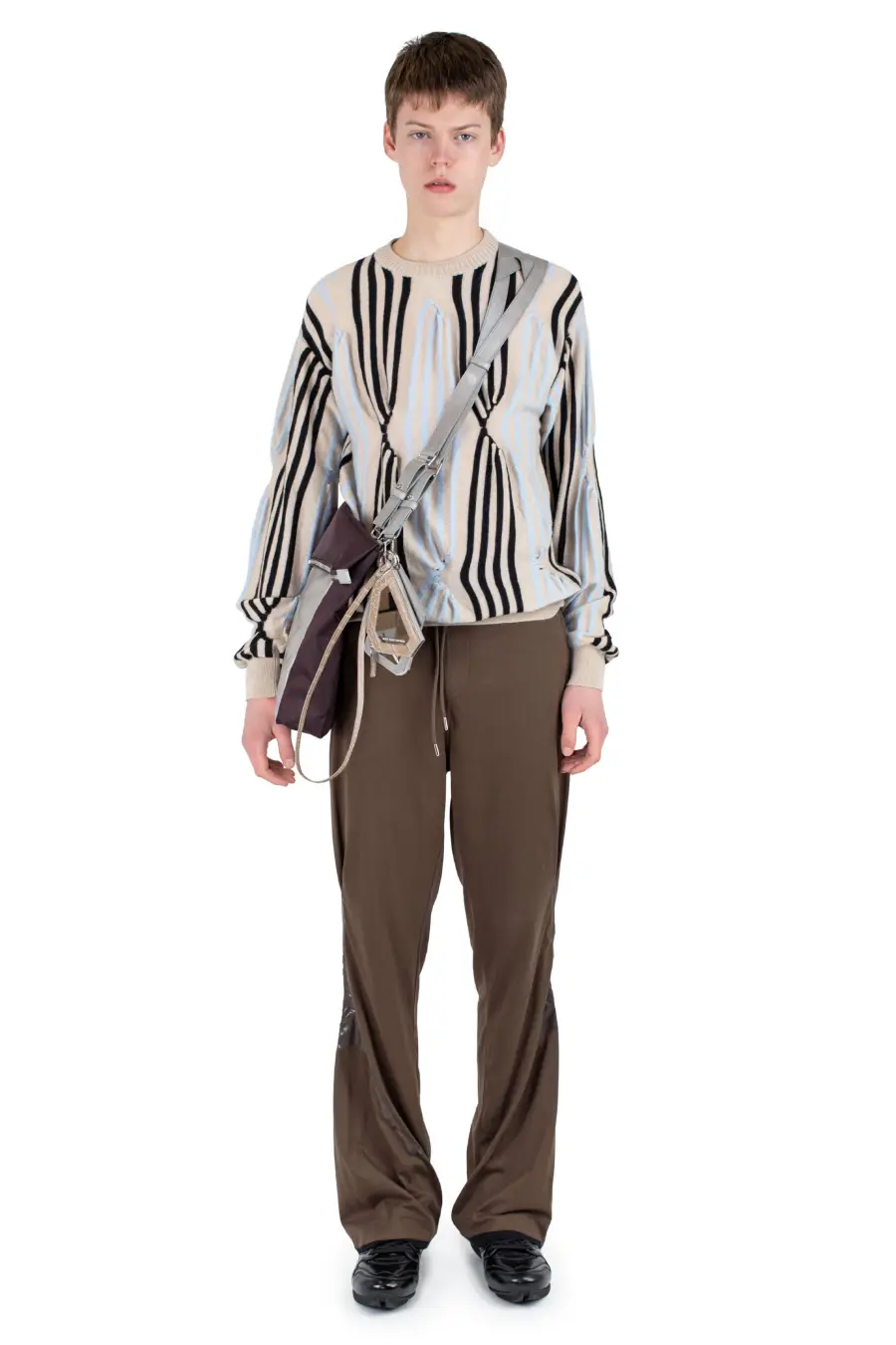KIKO KOSTADINOV ALEC K-DART JERSEY TROUSER - BROWN / BLACK & GREEN STRIPES