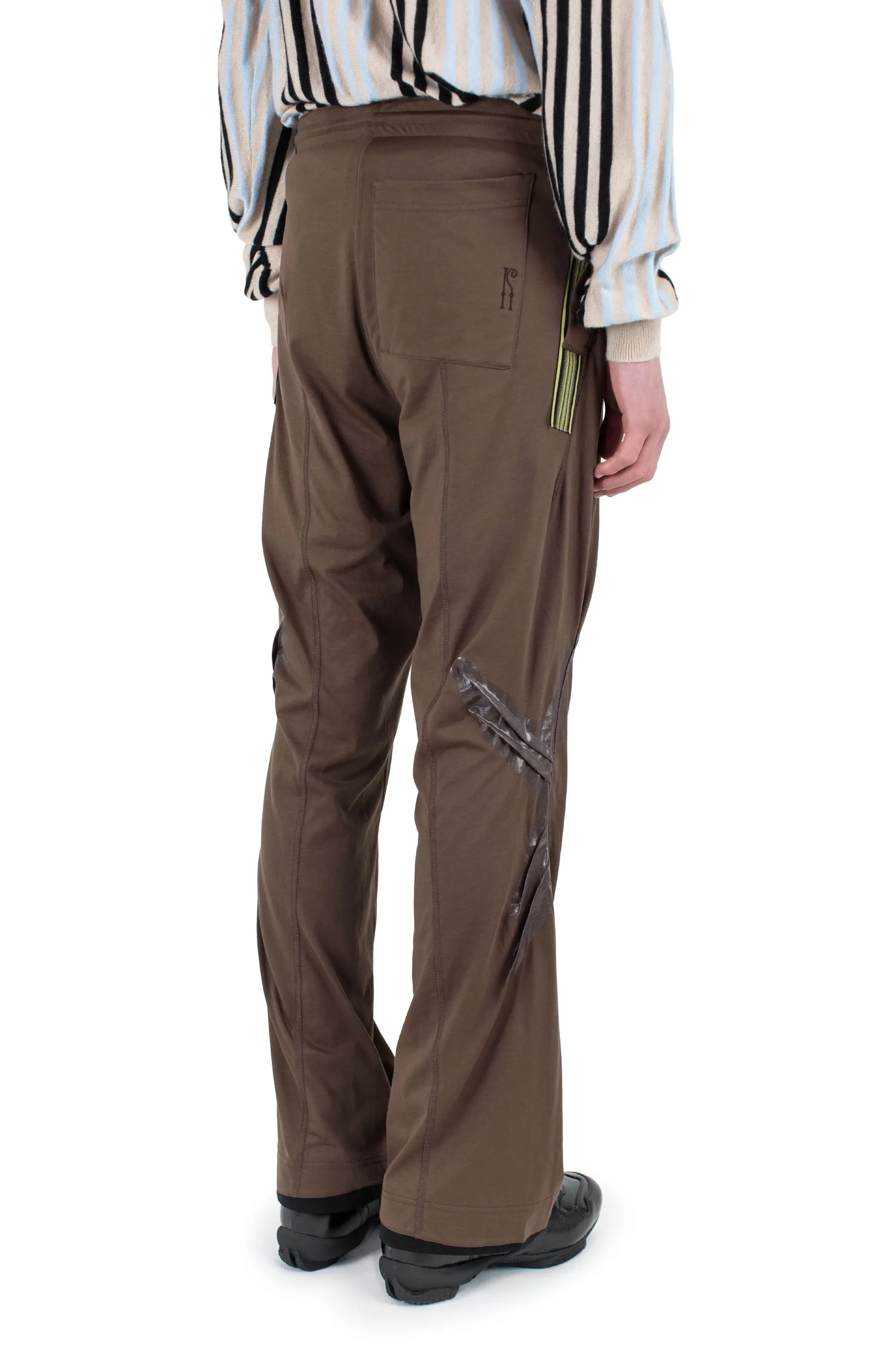 KIKO KOSTADINOV ALEC K-DART JERSEY TROUSER - BROWN / BLACK & GREEN STRIPES
